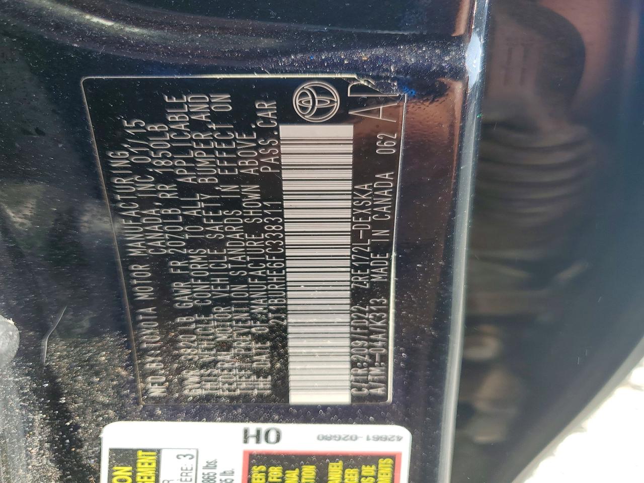2015 Toyota Corolla S Plus Black vin: 2T1BURHE6FC338311