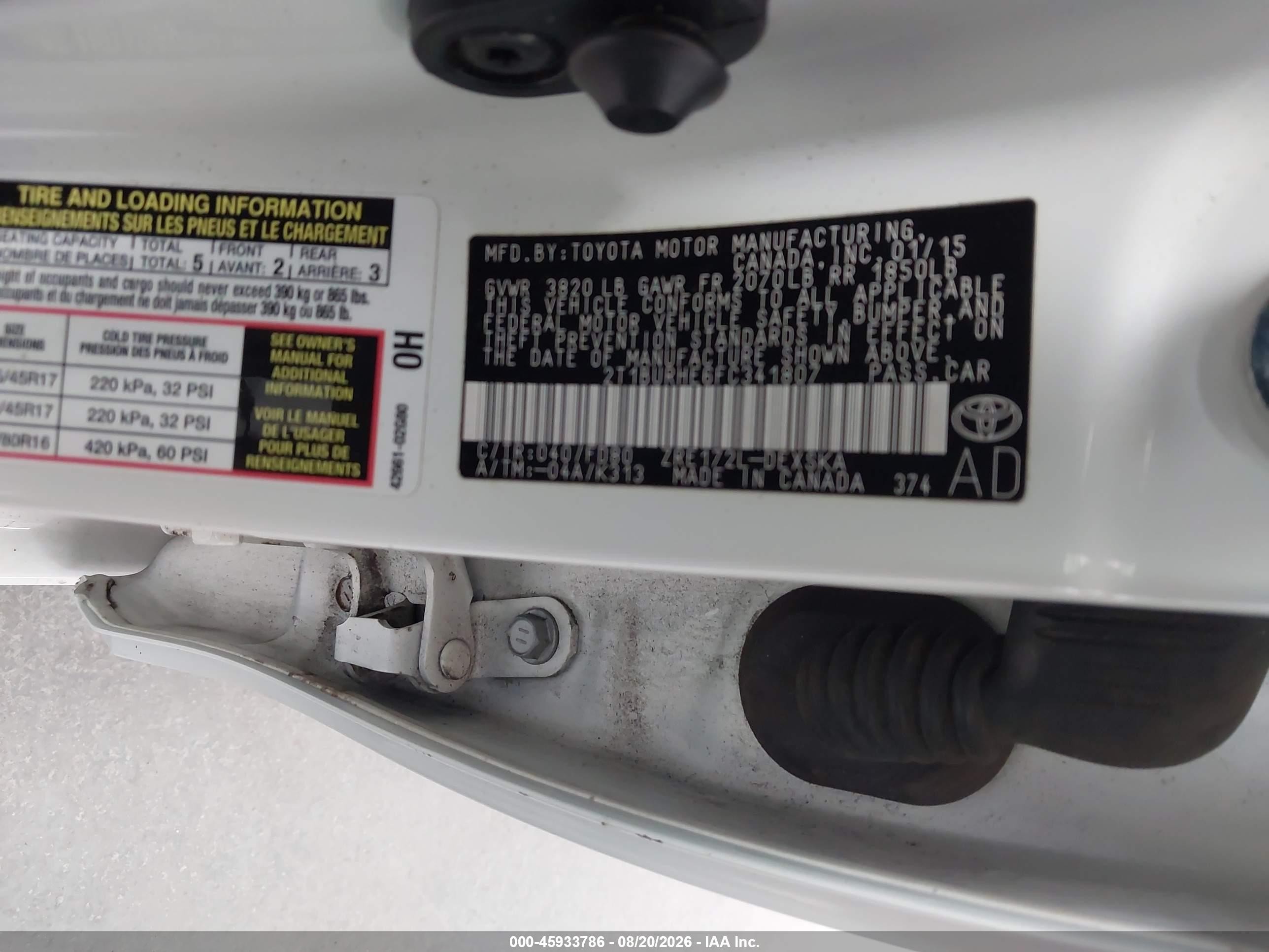 2015 Toyota Corolla S Plus White vin: 2T1BURHE6FC341807