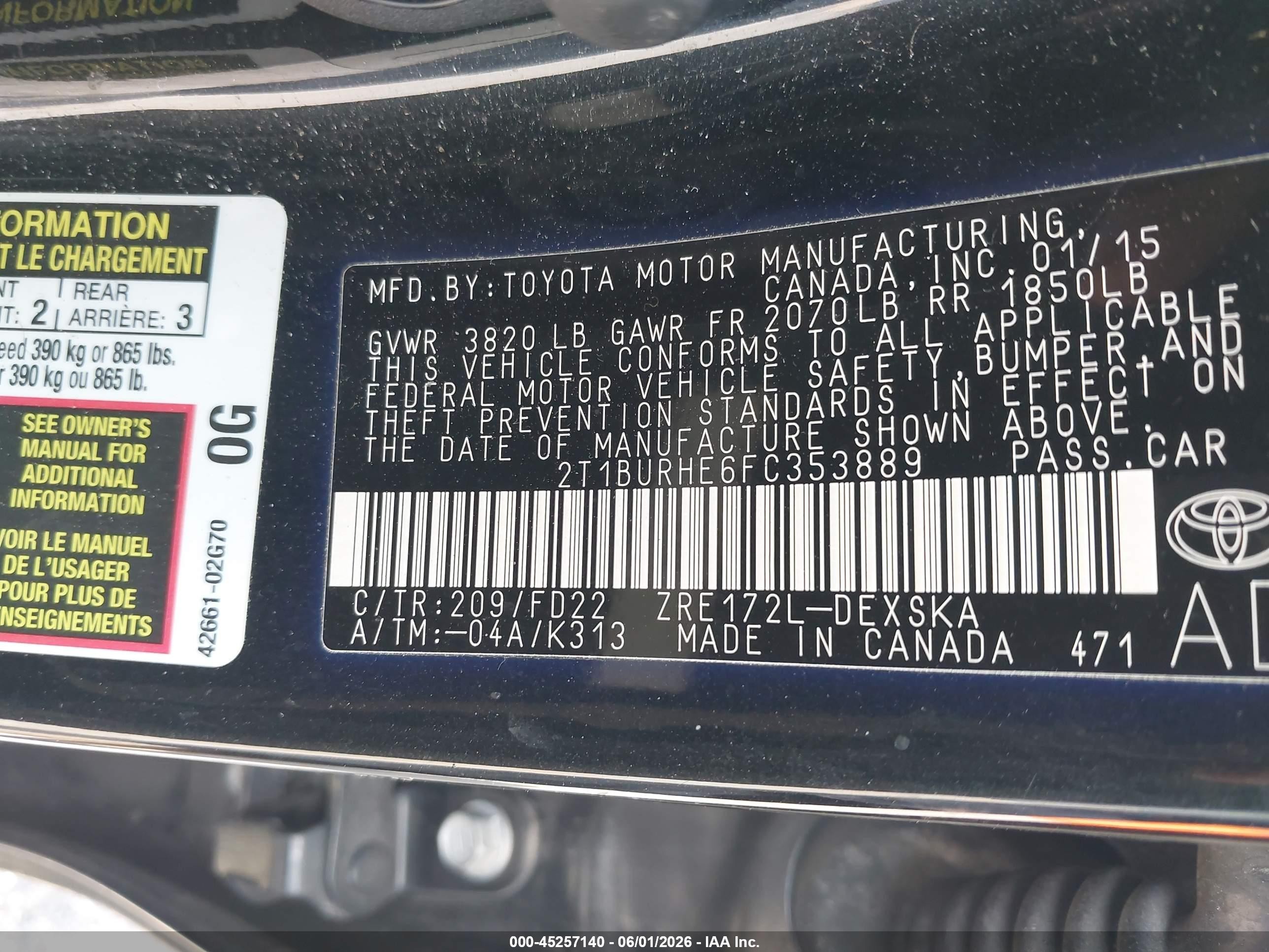 2015 Toyota Corolla S Black vin: 2T1BURHE6FC353889