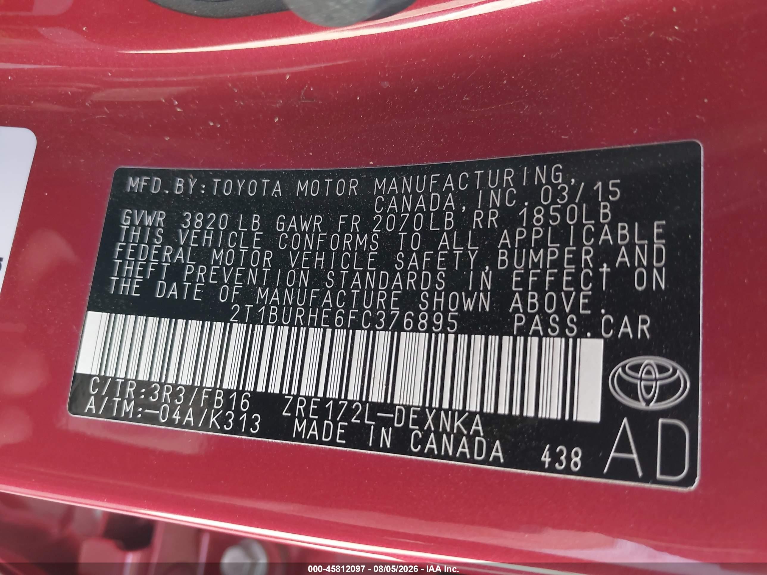 2015 Toyota Corolla Le Plus Красный vin: 2T1BURHE6FC376895