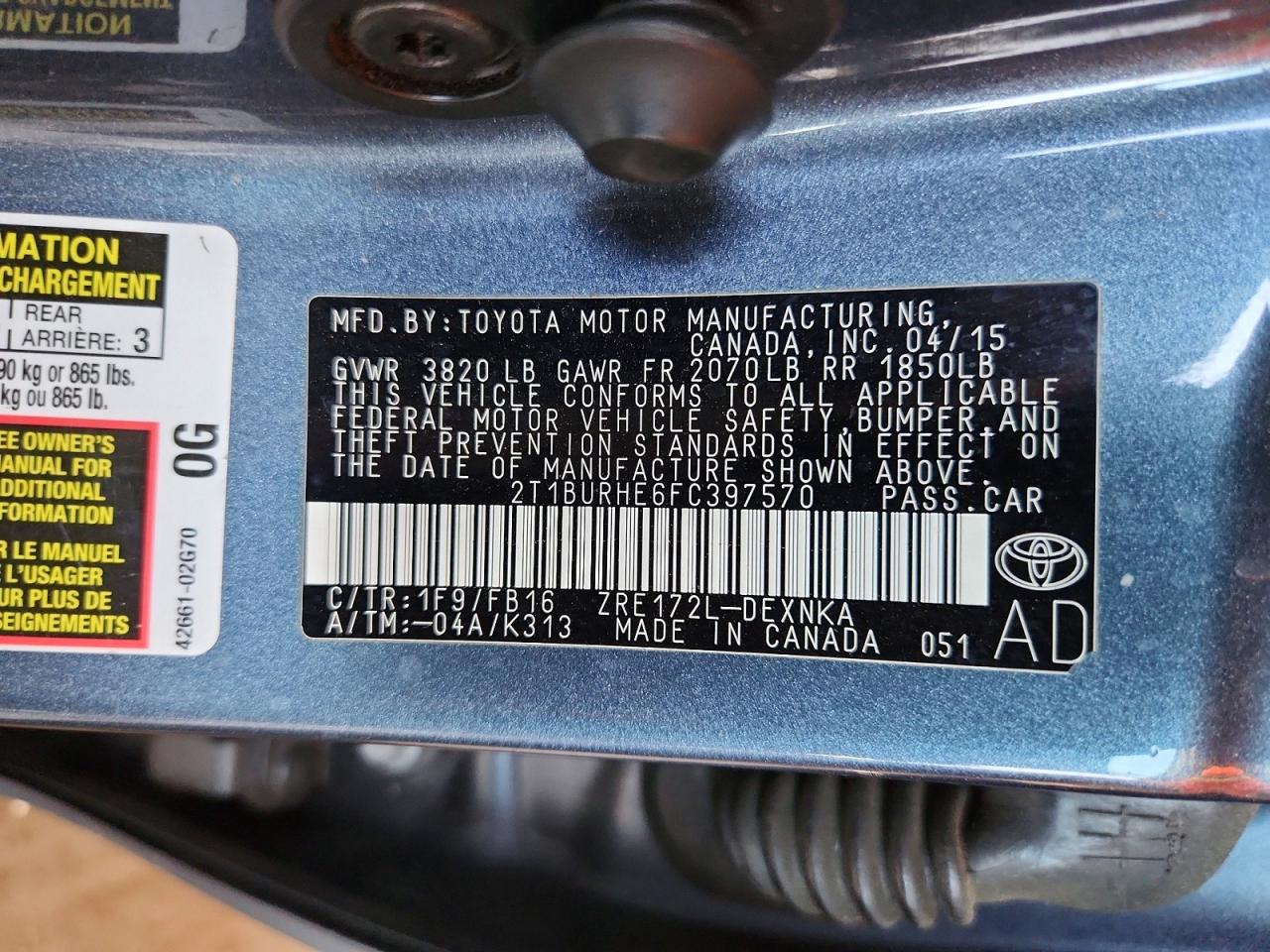 2015 Toyota Corolla Le Gray vin: 2T1BURHE6FC397570