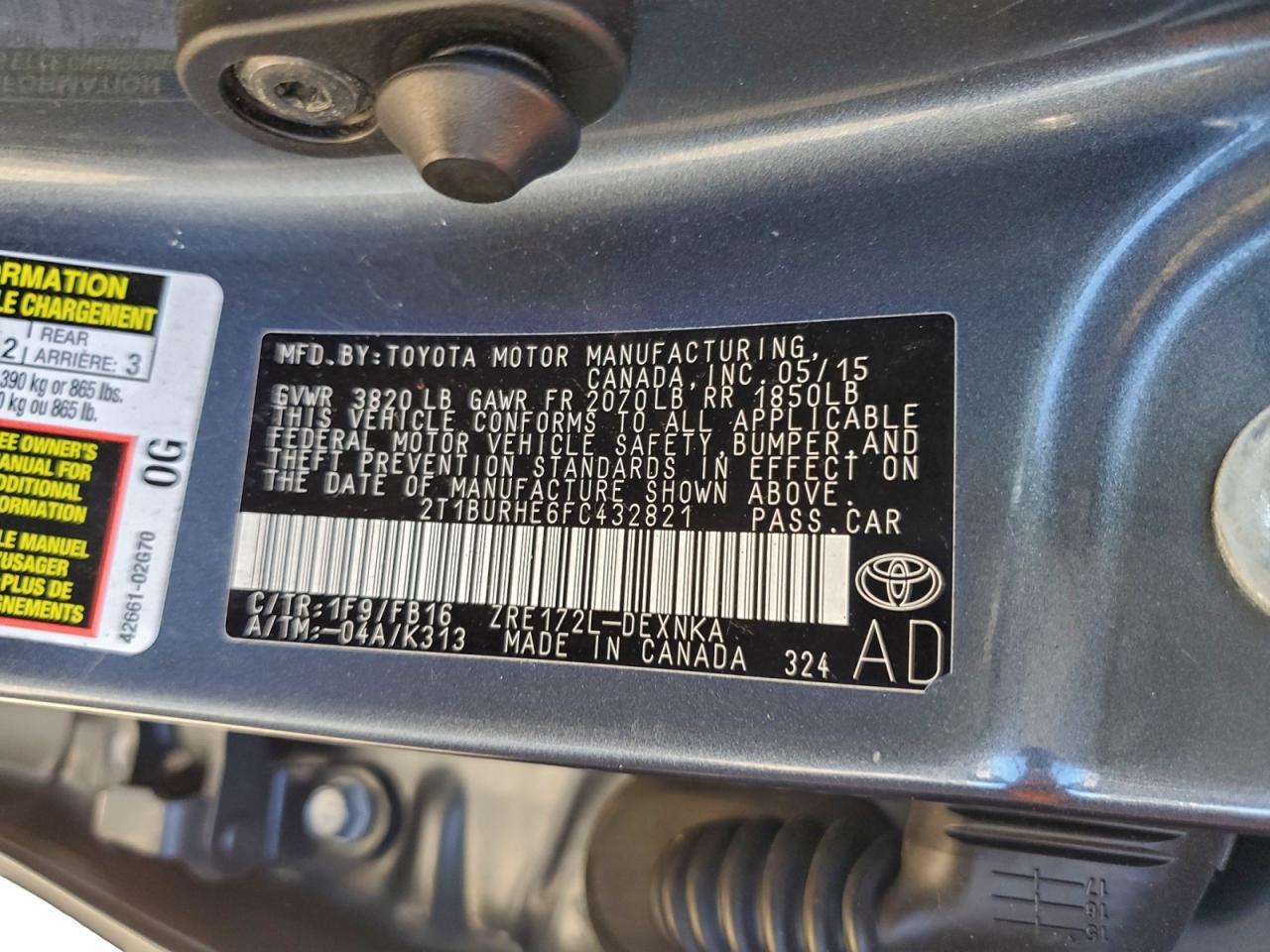 2015 Toyota Corolla Le Plus Gray vin: 2T1BURHE6FC432821