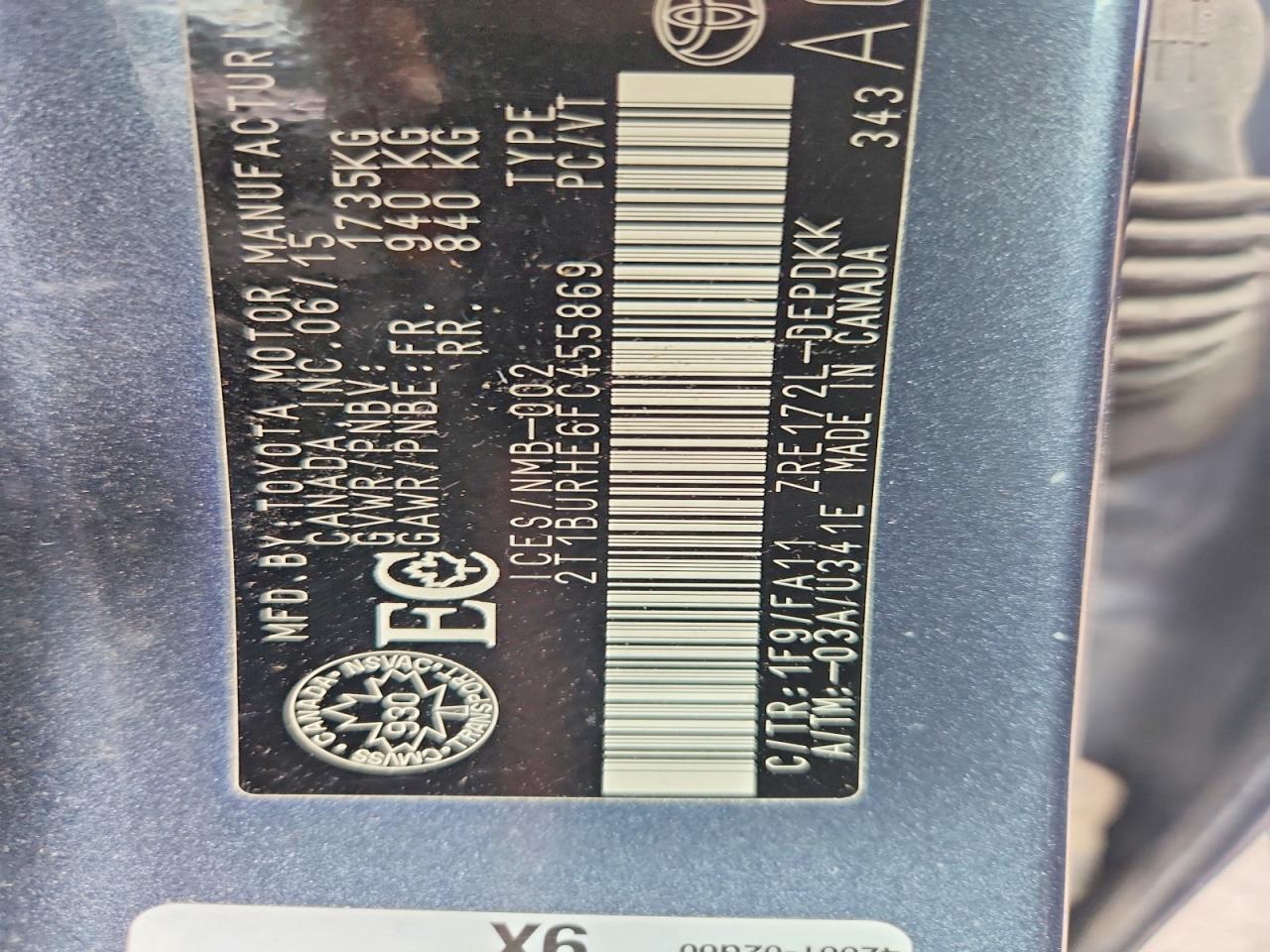 2015 Toyota Corolla L Blue vin: 2T1BURHE6FC455869