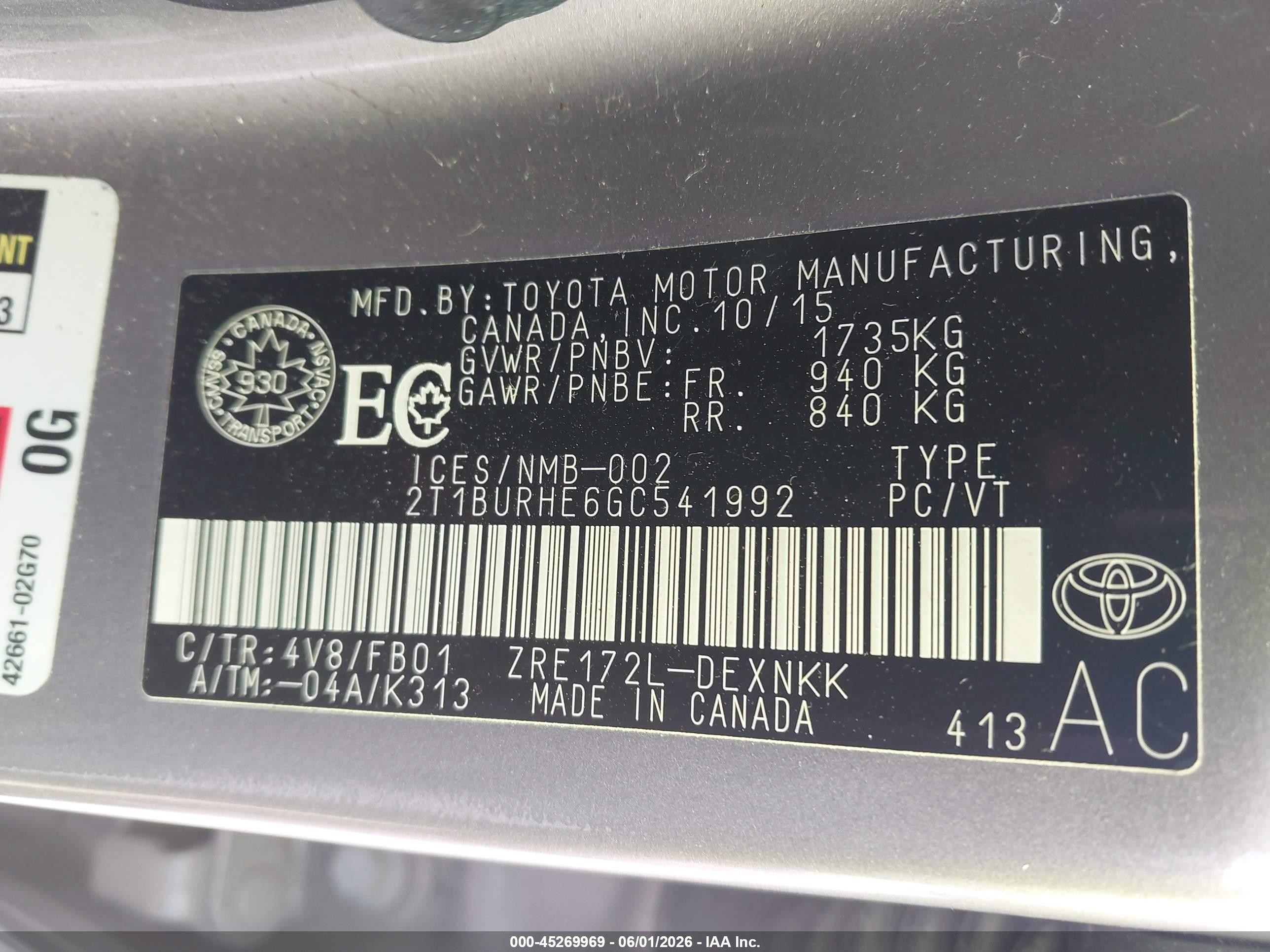 2016 Toyota Corolla Le Beige vin: 2T1BURHE6GC541992