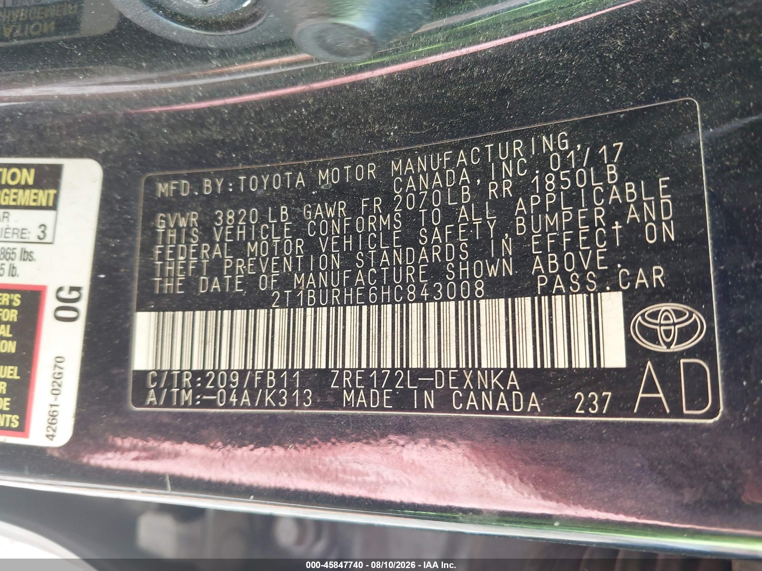 2017 Toyota Corolla Le Black vin: 2T1BURHE6HC843008