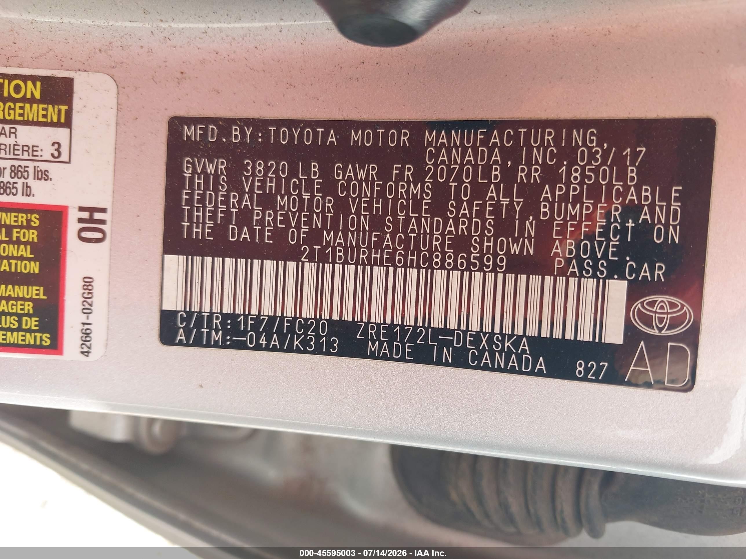 2017 Toyota Corolla Se Silver vin: 2T1BURHE6HC886599