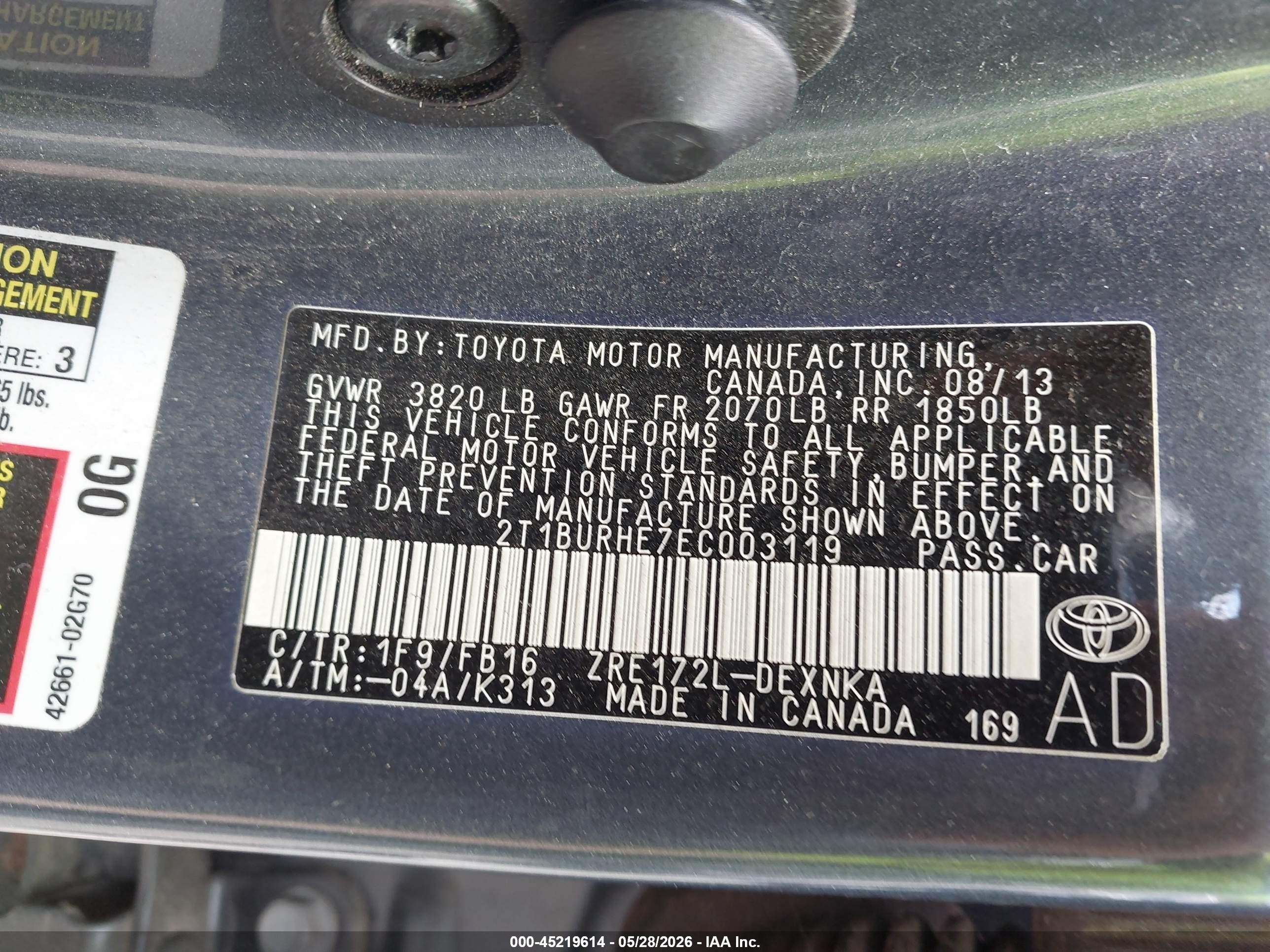 2014 Toyota Corolla Le Blue vin: 2T1BURHE7EC003119