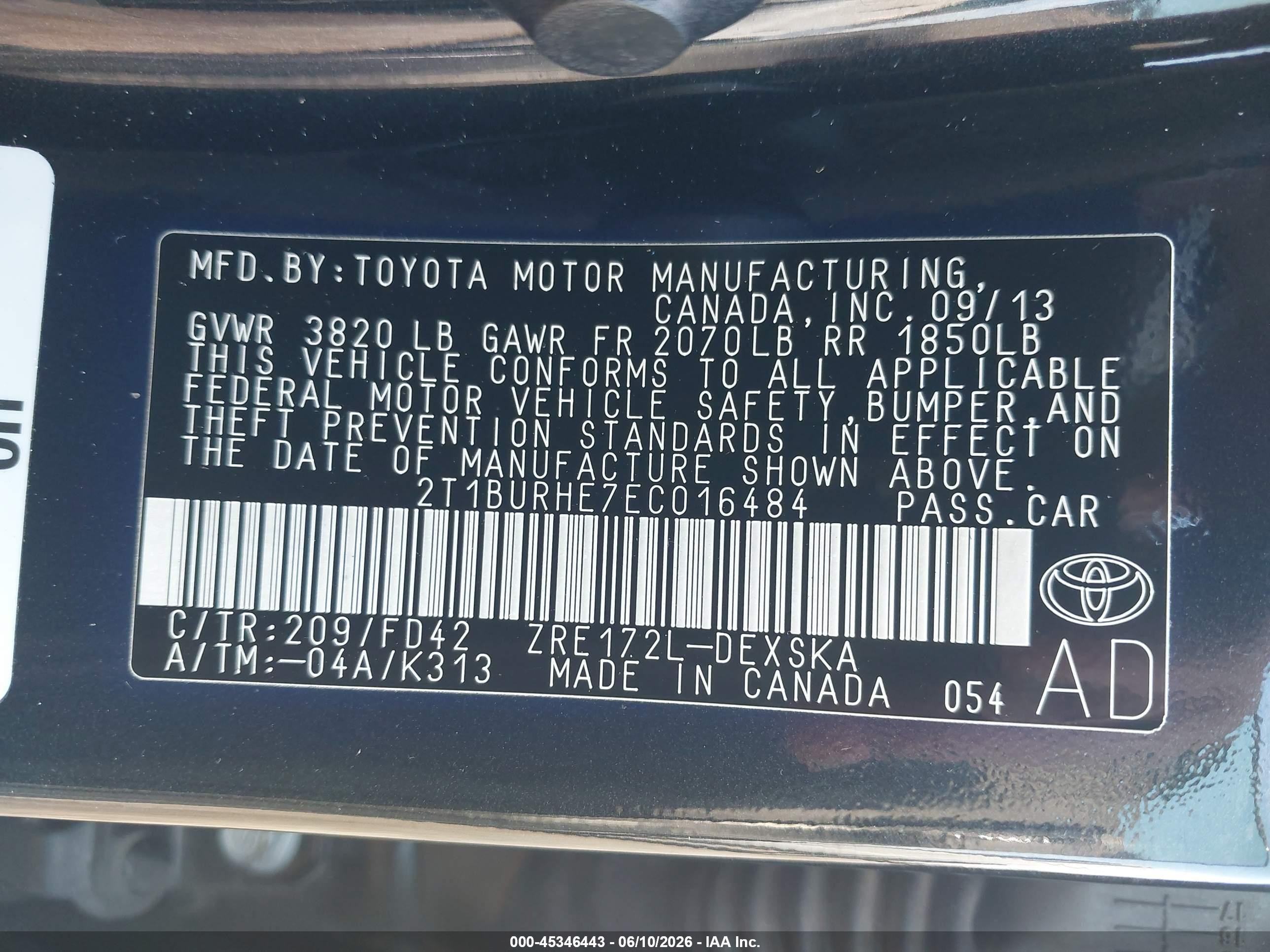 2014 Toyota Corolla S Plus Черный vin: 2T1BURHE7EC016484