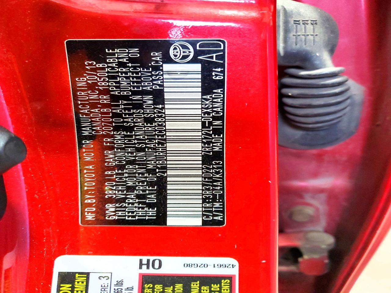 2014 Toyota Corolla S Plus Red vin: 2T1BURHE7EC038324