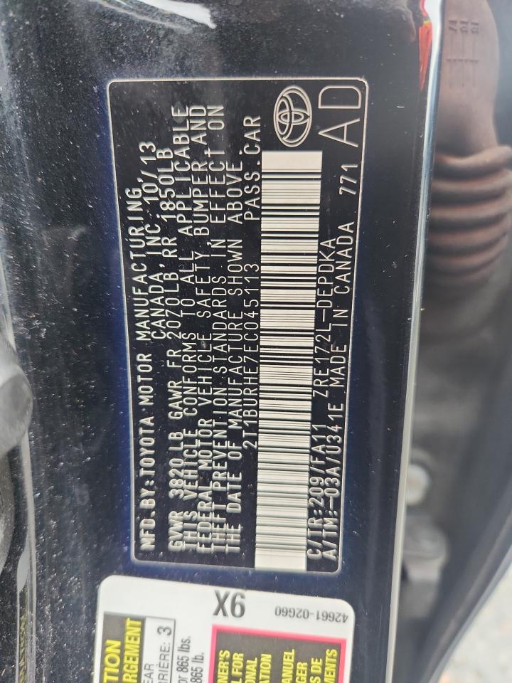 2014 Toyota Corolla L Black vin: 2T1BURHE7EC045113