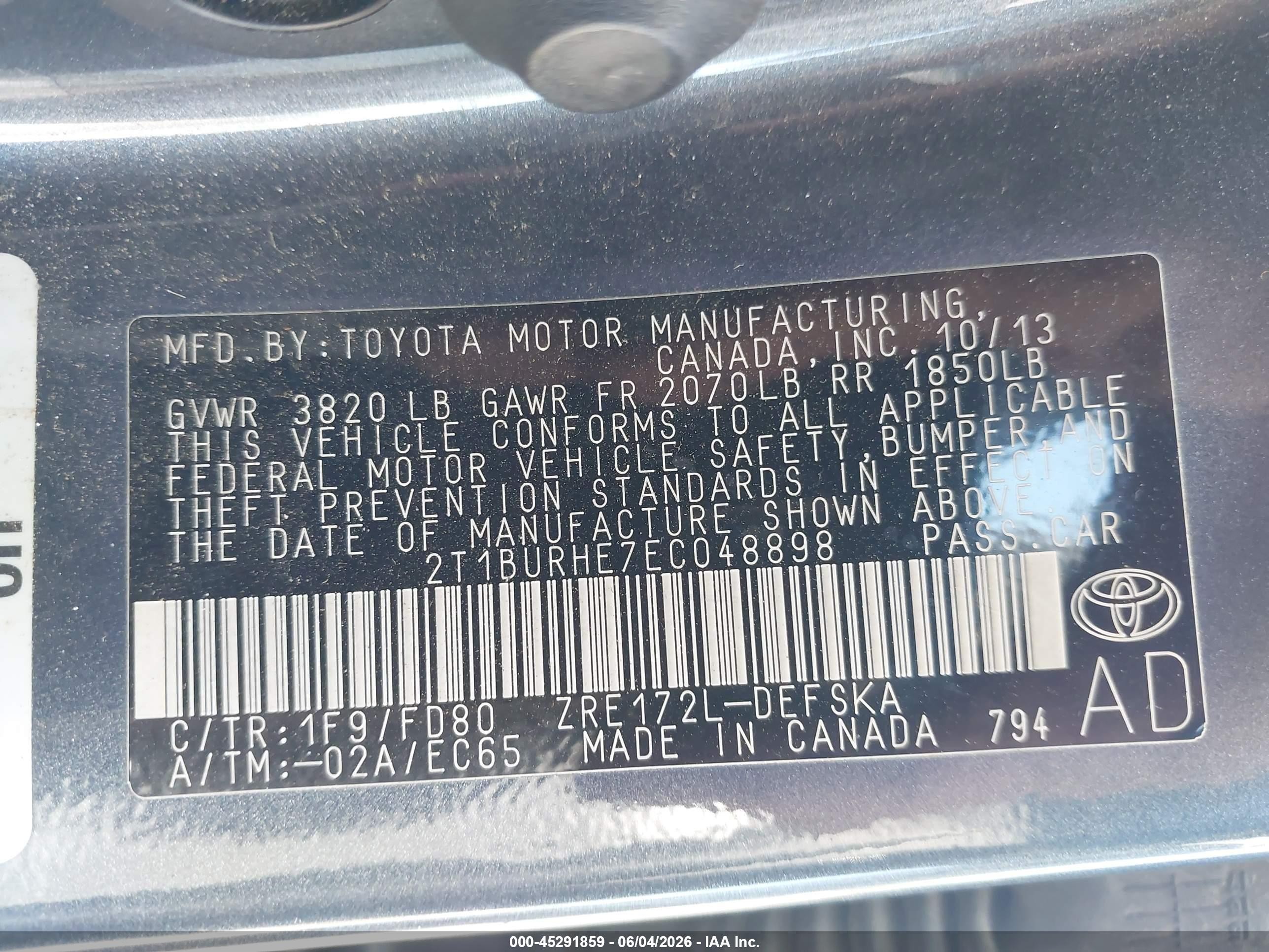 2014 Toyota Corolla S Plus Gray vin: 2T1BURHE7EC048898