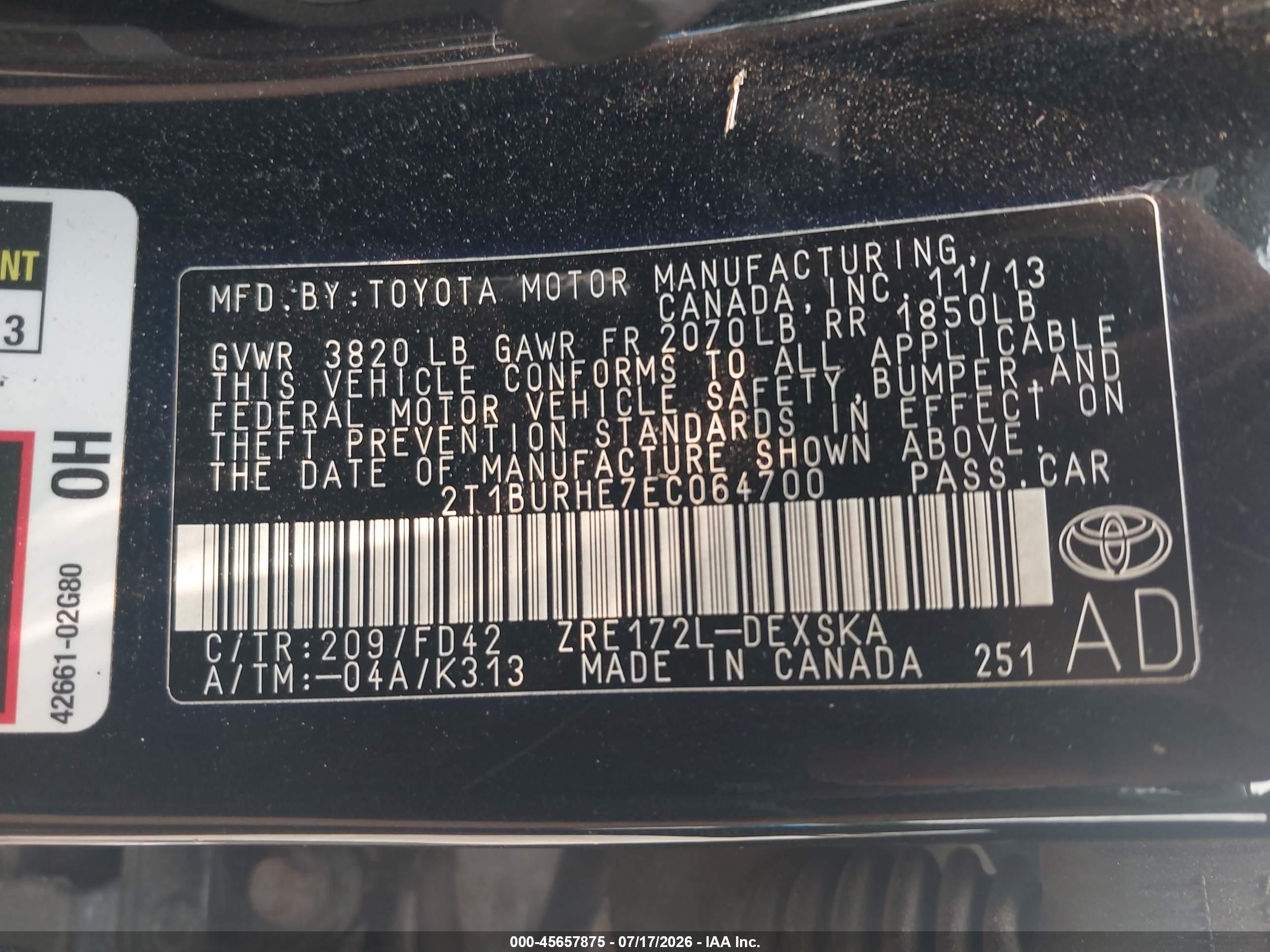 2014 Toyota Corolla S Plus Gray vin: 2T1BURHE7EC064700
