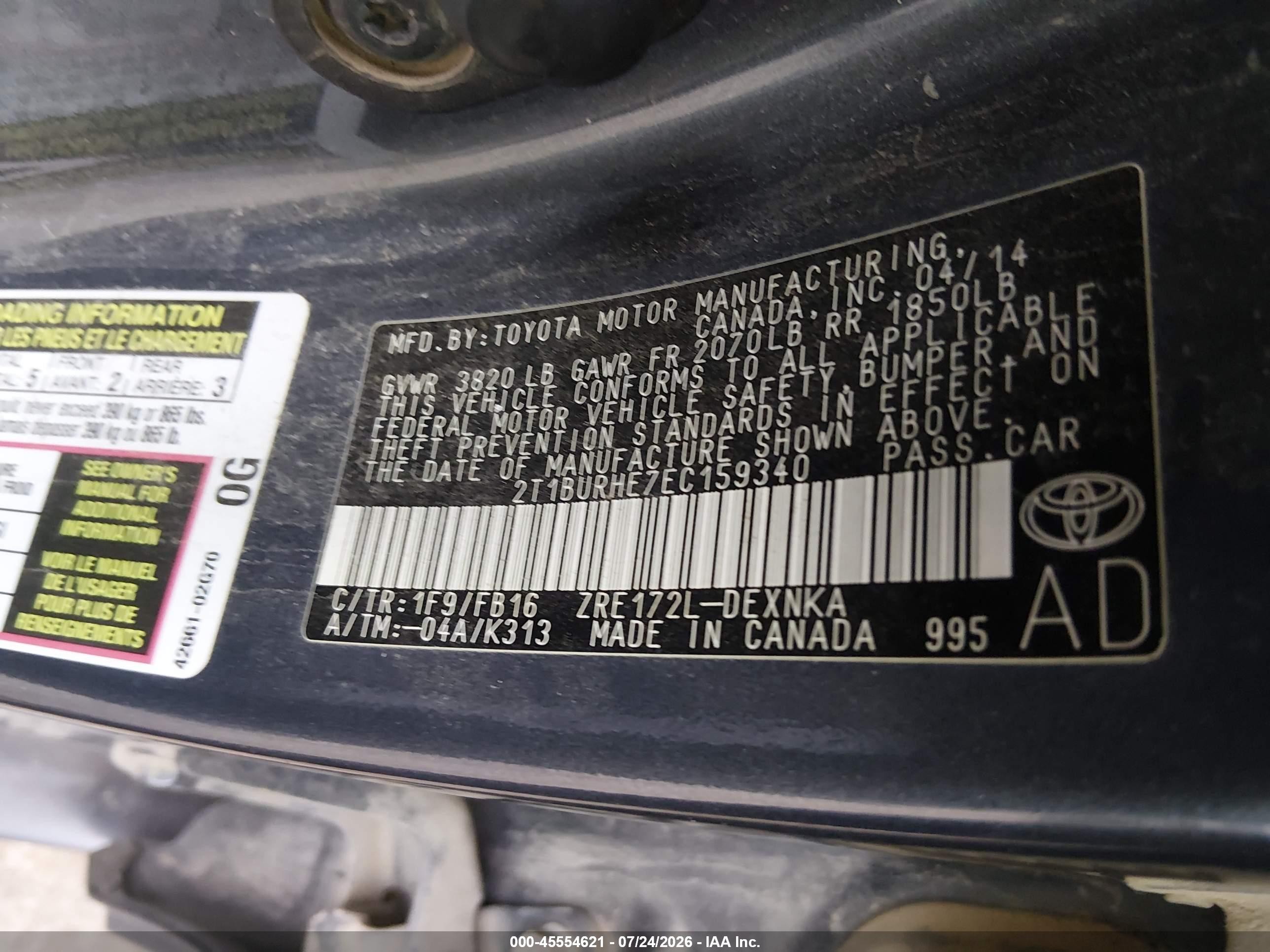 2014 Toyota Corolla Le Синий vin: 2T1BURHE7EC159340