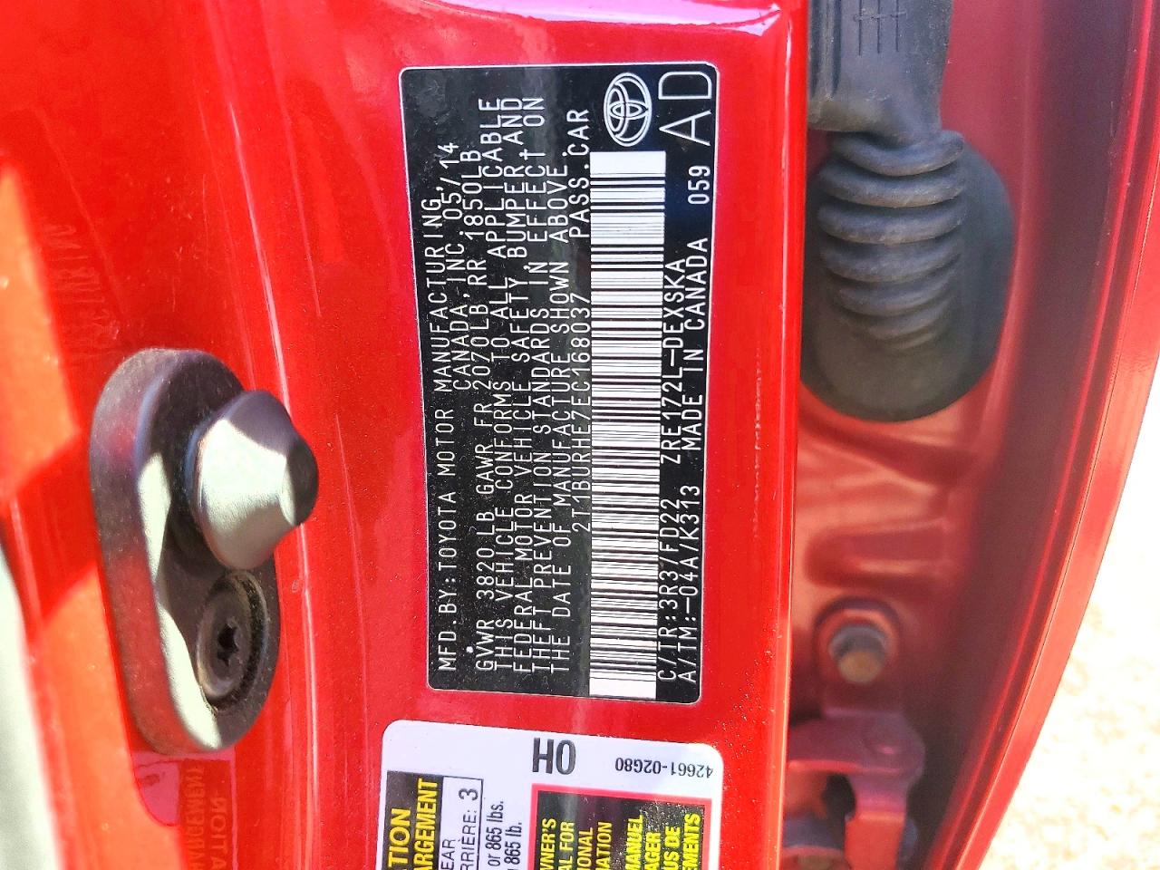 2014 Toyota Corolla S Plus Красный vin: 2T1BURHE7EC168037