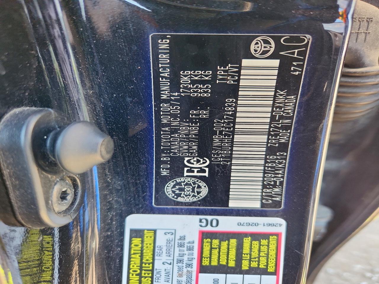 2014 Toyota Corolla Le Black vin: 2T1BURHE7EC174839