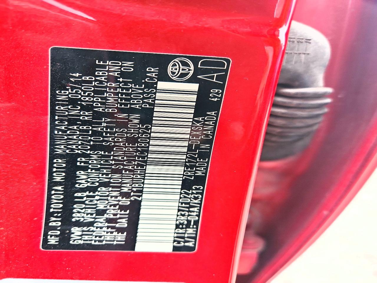 2014 Toyota Corolla S Plus Red vin: 2T1BURHE7EC180625