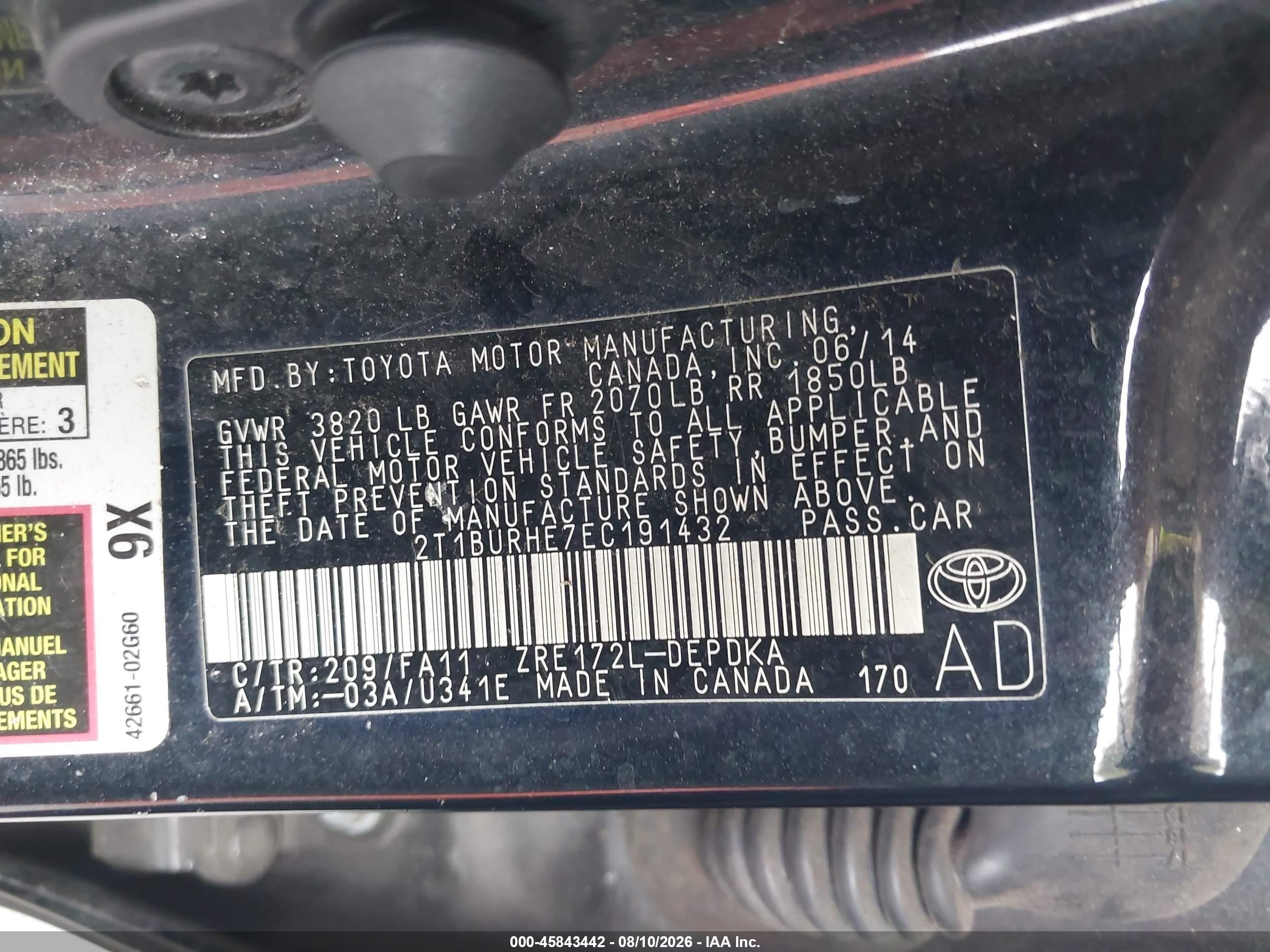 2014 Toyota Corolla L Black vin: 2T1BURHE7EC191432