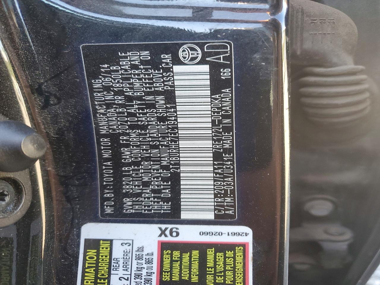 2014 Toyota Corolla L Черный vin: 2T1BURHE7EC194041