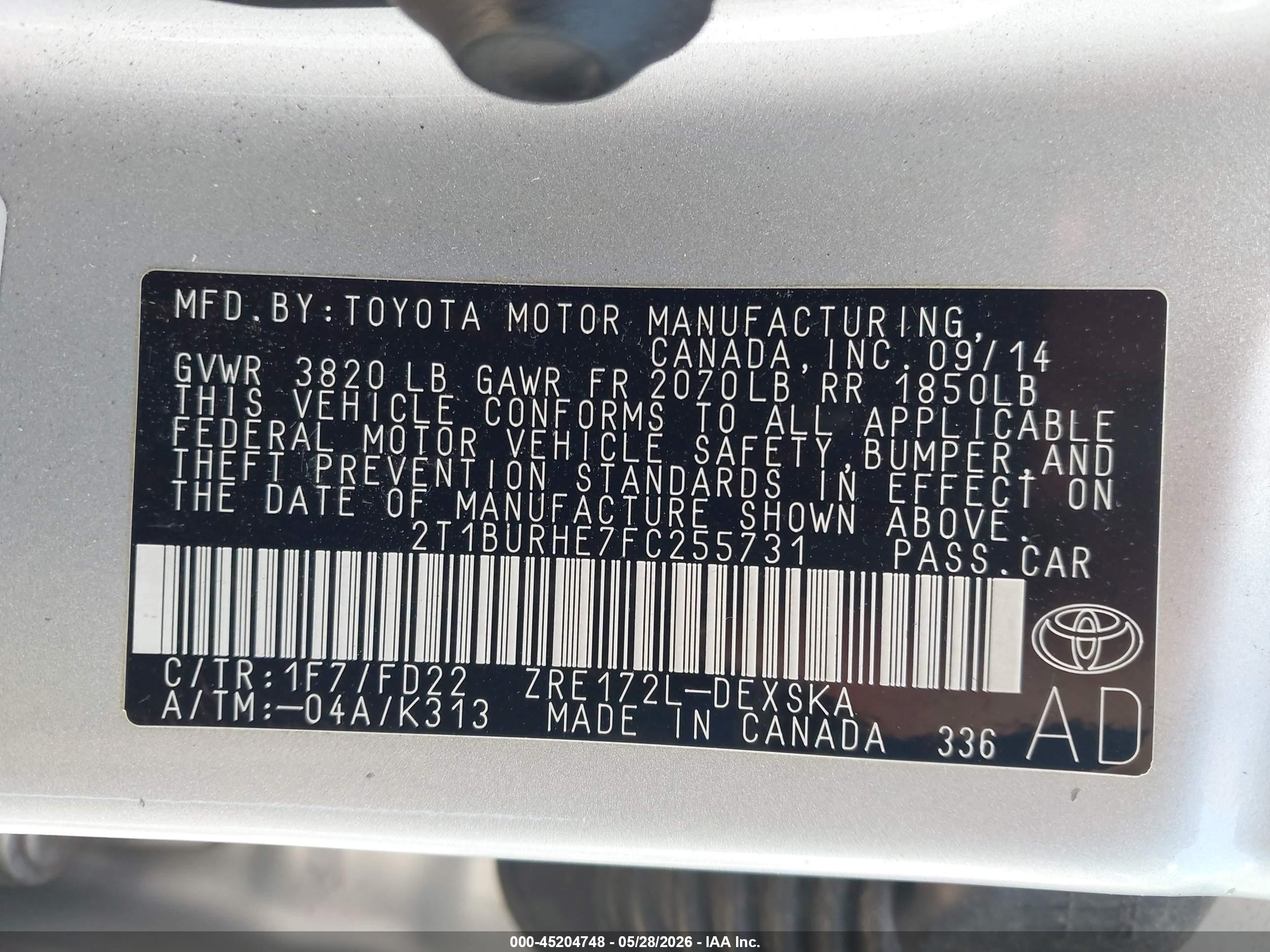 2015 Toyota Corolla S Plus Silver vin: 2T1BURHE7FC255731