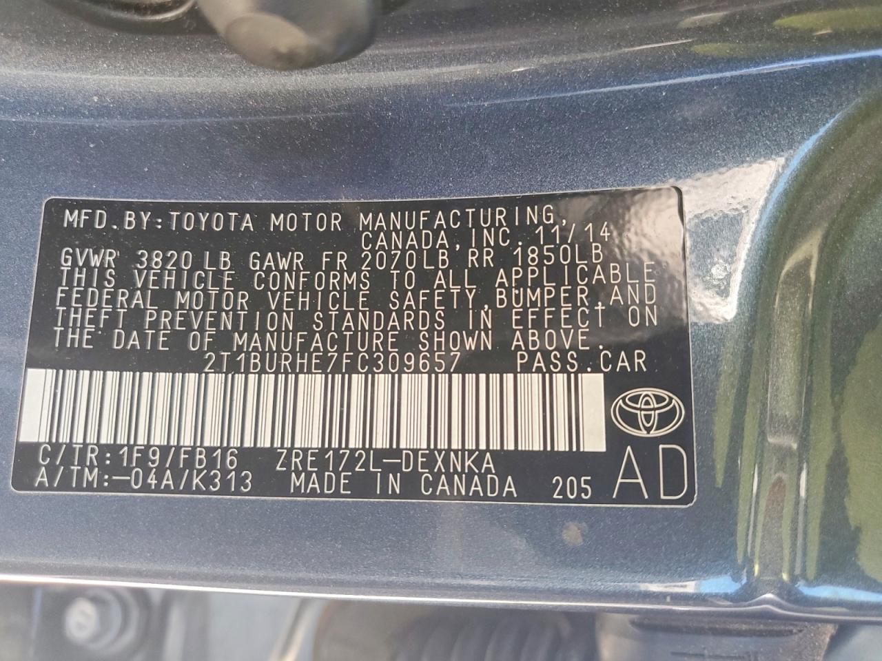 2015 Toyota Corolla Le Plus Gray vin: 2T1BURHE7FC309657