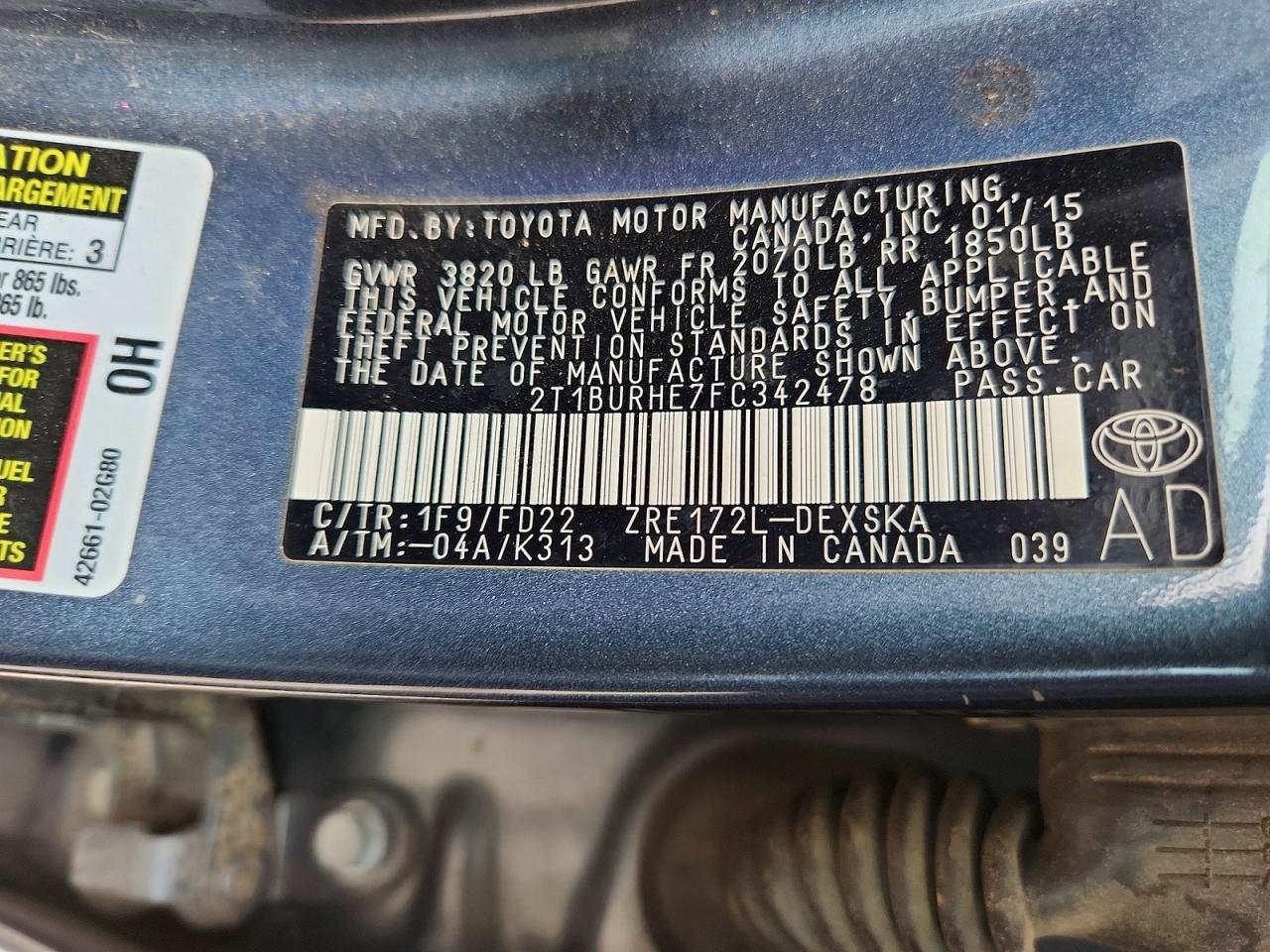 2015 Toyota Corolla S Plus Teal vin: 2T1BURHE7FC342478