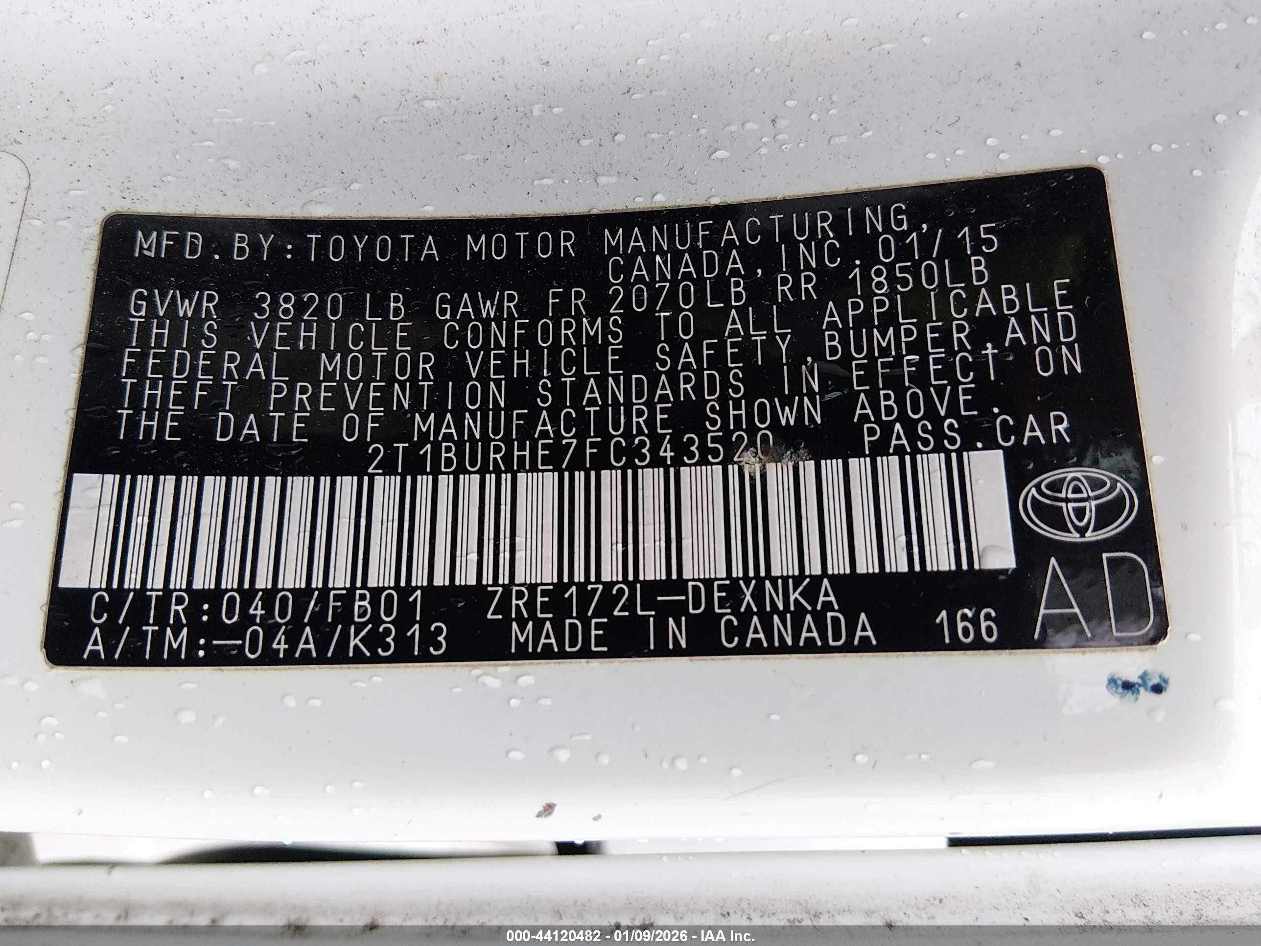 2015 Toyota Corolla Le Plus White vin: 2T1BURHE7FC343520