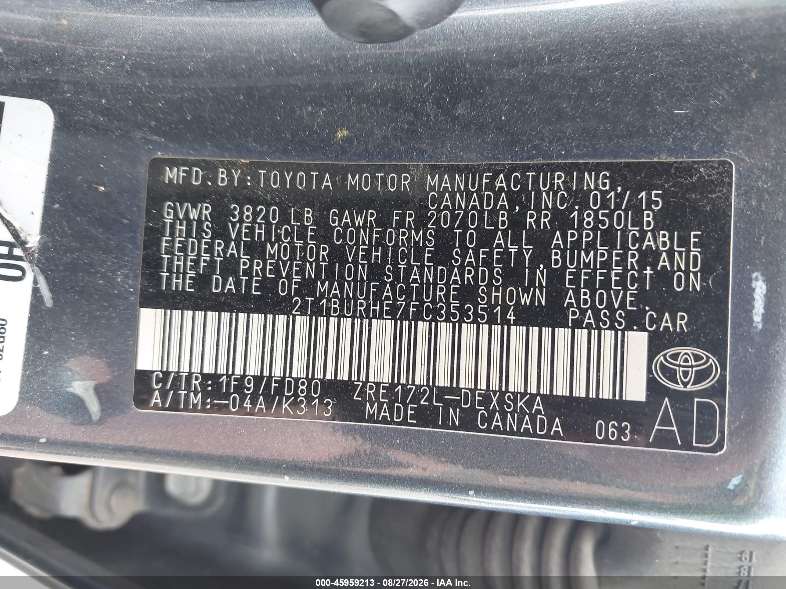 2015 Toyota Corolla S Plus Синий vin: 2T1BURHE7FC353514