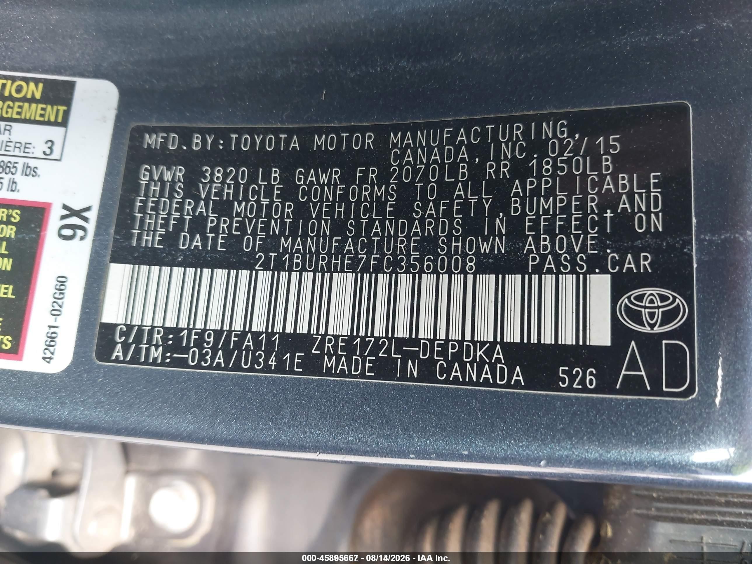 2015 Toyota Corolla L Синий vin: 2T1BURHE7FC356008