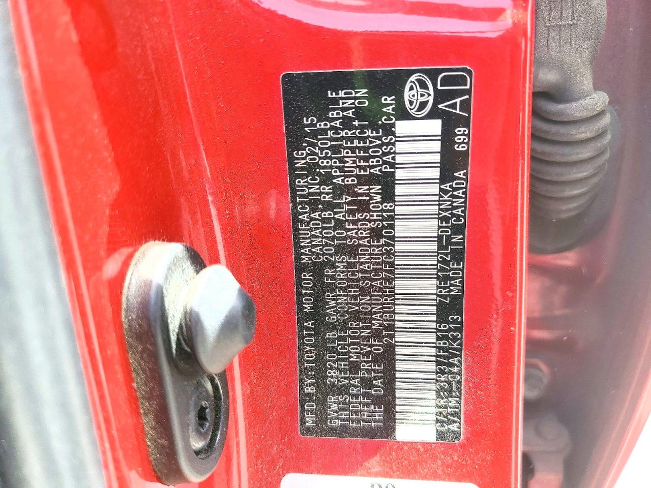 2015 Toyota Corolla Le Red vin: 2T1BURHE7FC370118