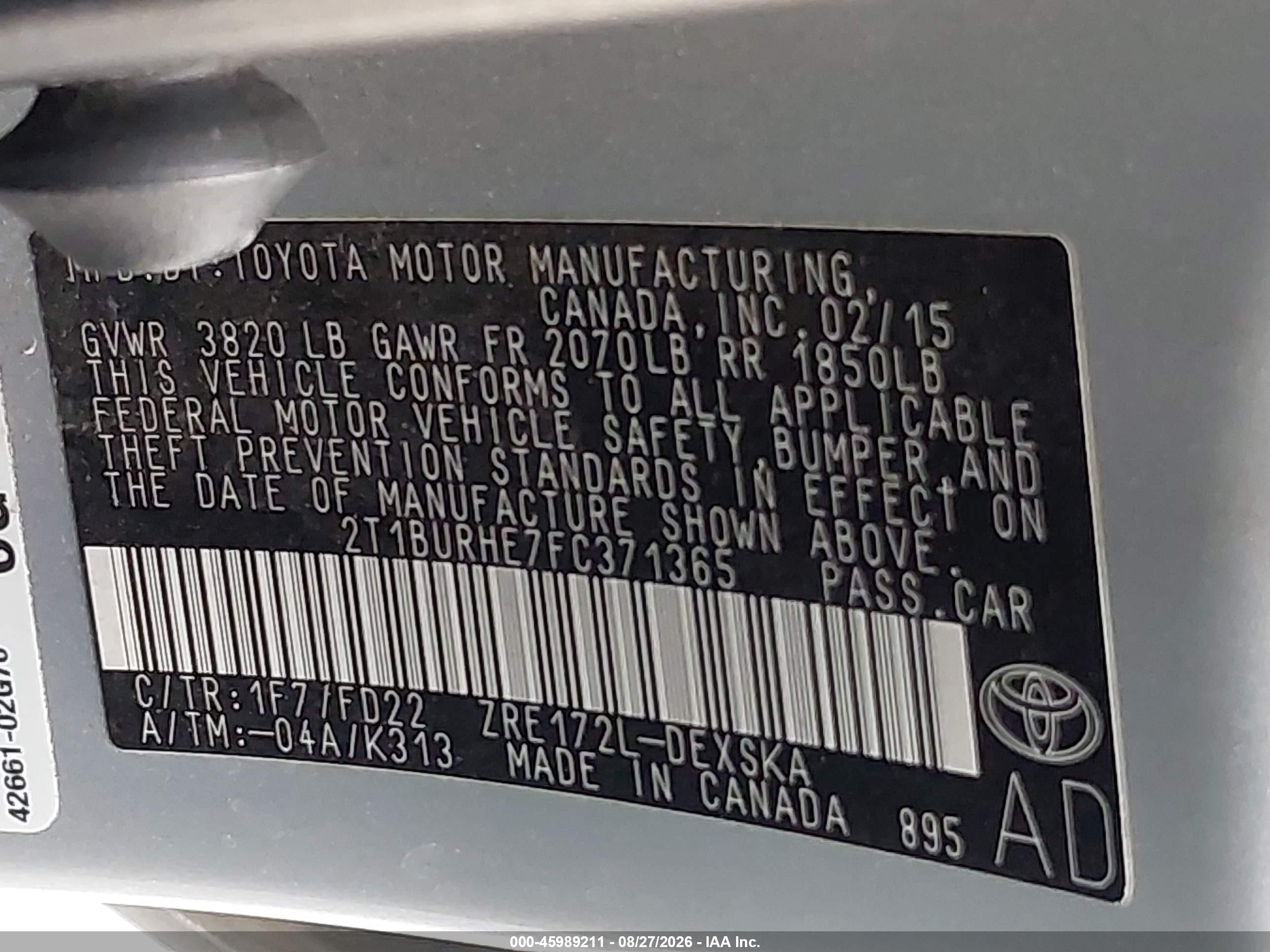 2015 Toyota Corolla S Silver vin: 2T1BURHE7FC371365