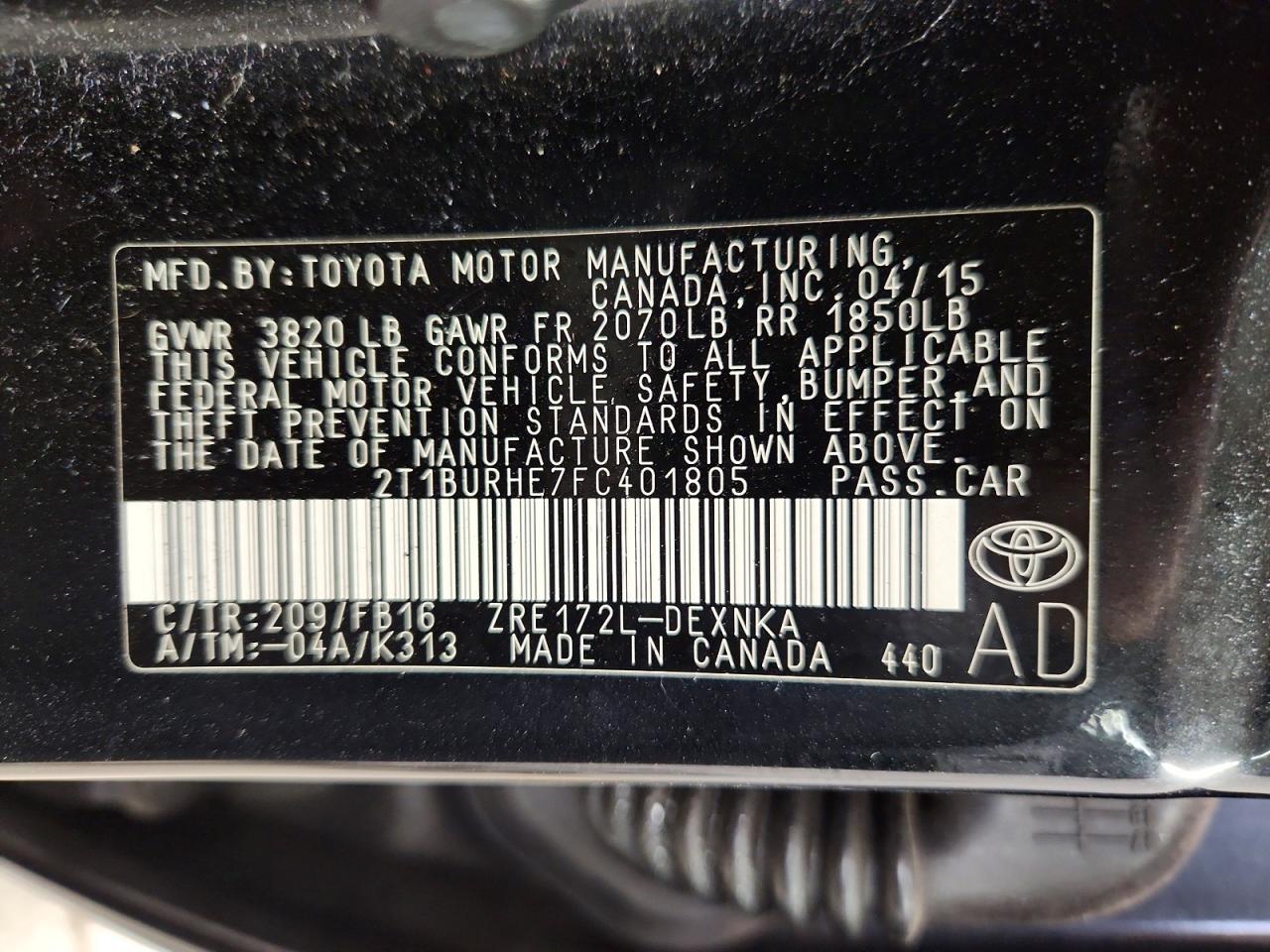 2015 Toyota Corolla Le Black vin: 2T1BURHE7FC401805