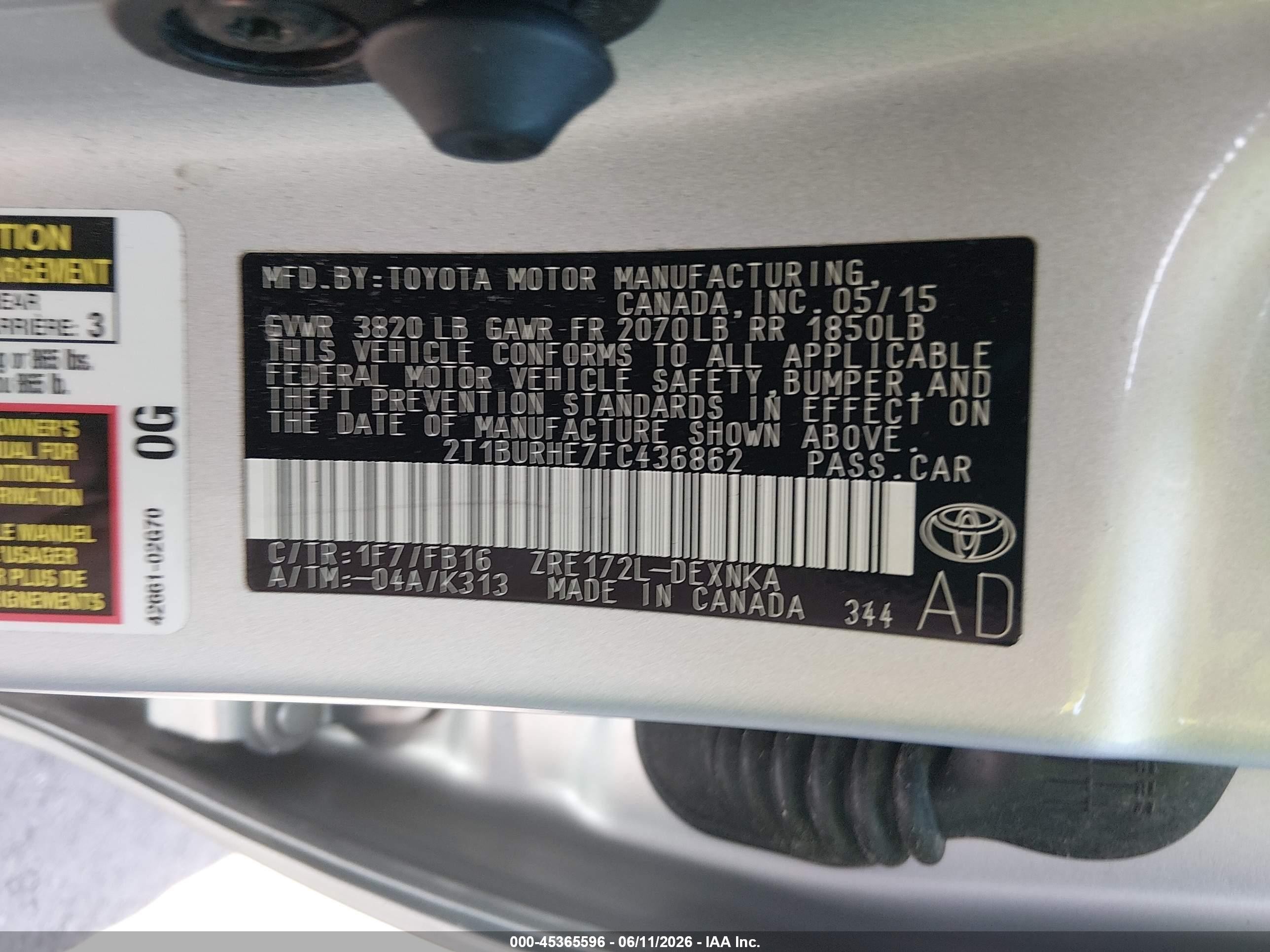 2015 Toyota Corolla Le Silver vin: 2T1BURHE7FC436862
