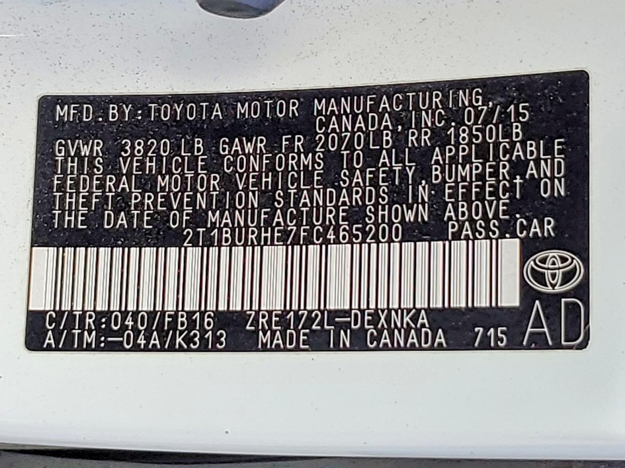 2015 Toyota Corolla Le White vin: 2T1BURHE7FC465200