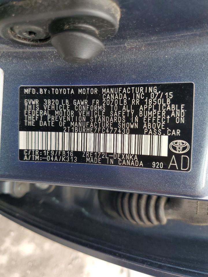 2015 Toyota Corolla Le Plus Blue vin: 2T1BURHE7FC477430