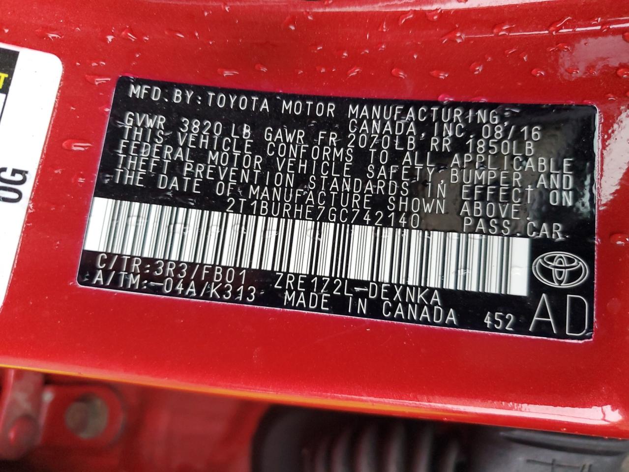 2016 Toyota Corolla L Red vin: 2T1BURHE7GC742140