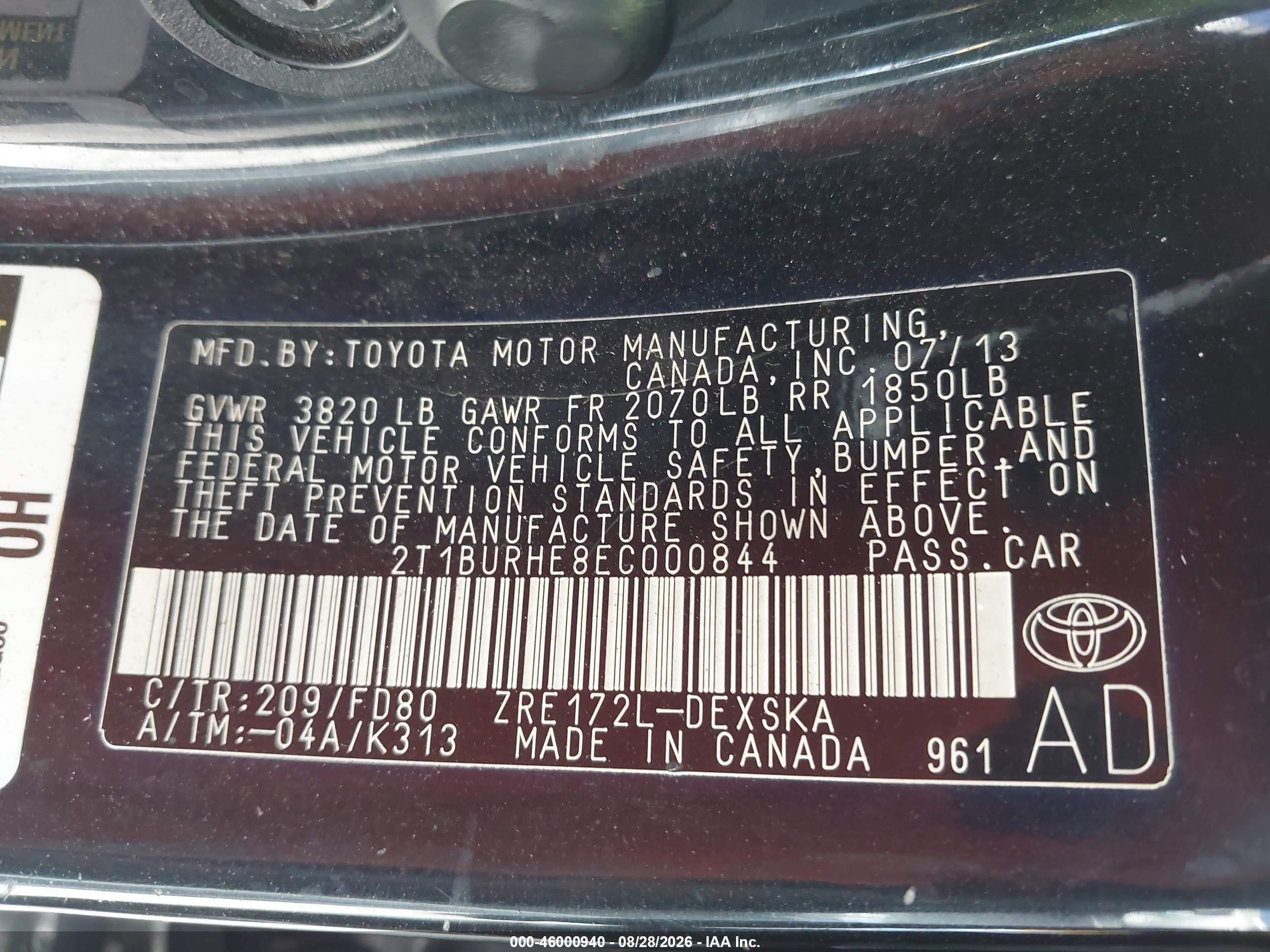 2014 Toyota Corolla S Plus Black vin: 2T1BURHE8EC000844