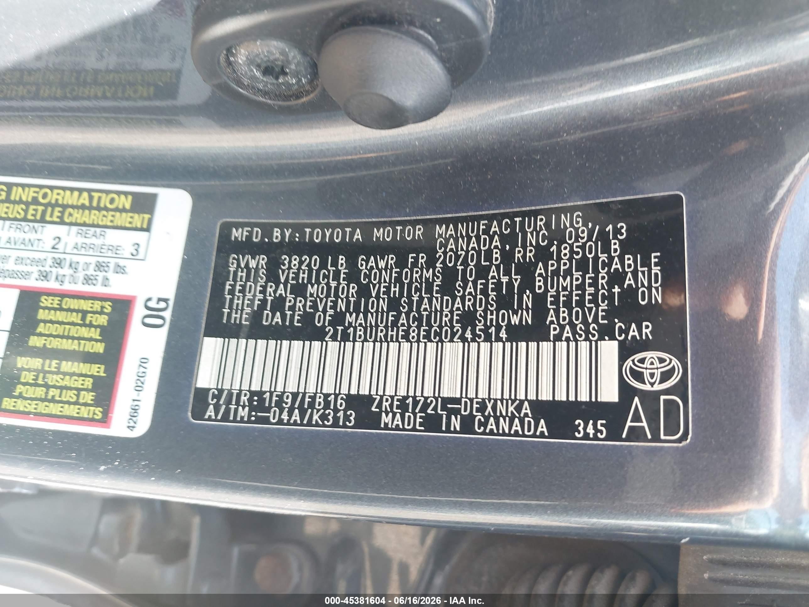 2014 Toyota Corolla Le Gray vin: 2T1BURHE8EC024514