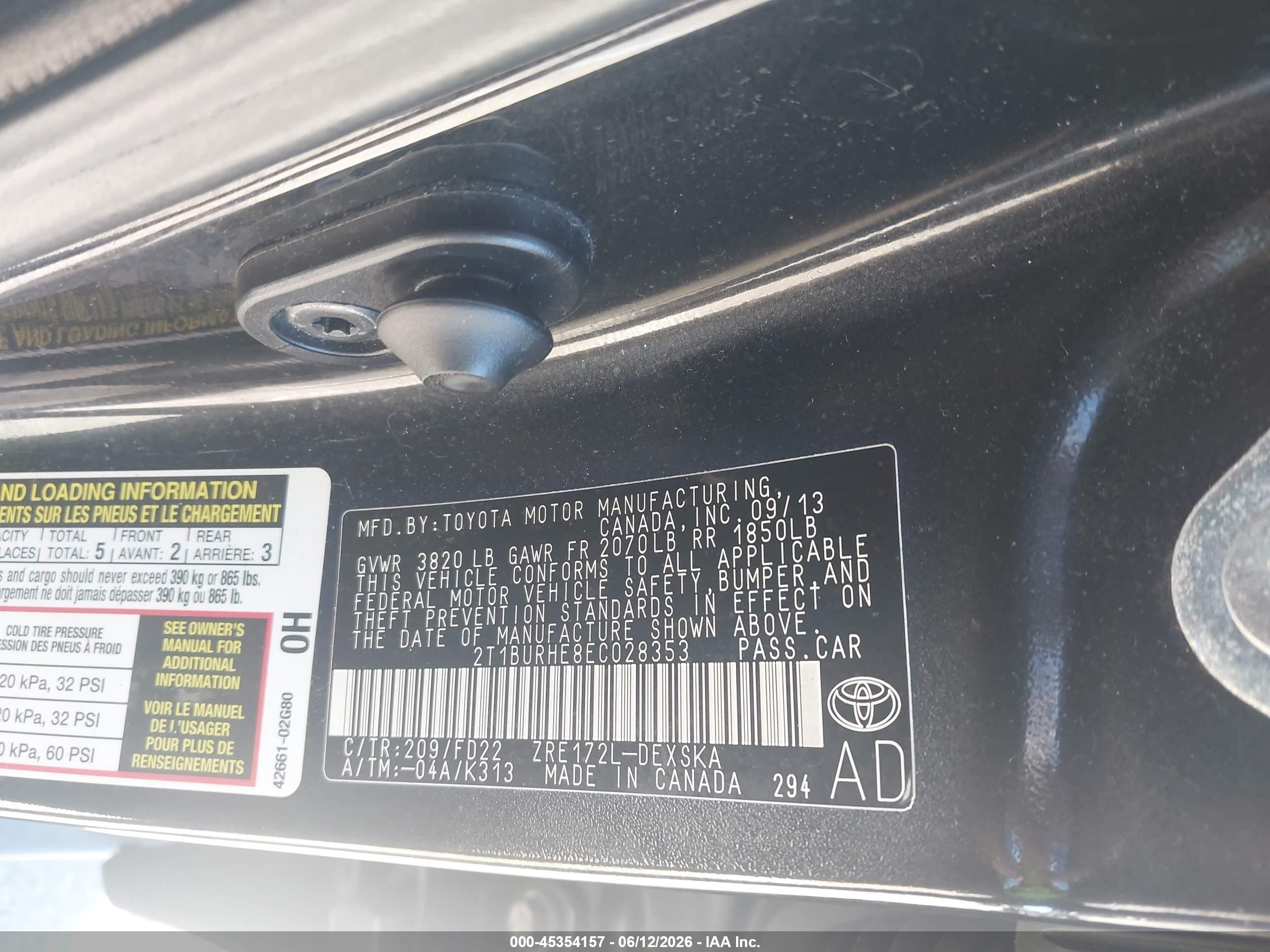 2014 Toyota Corolla S Plus Black vin: 2T1BURHE8EC028353