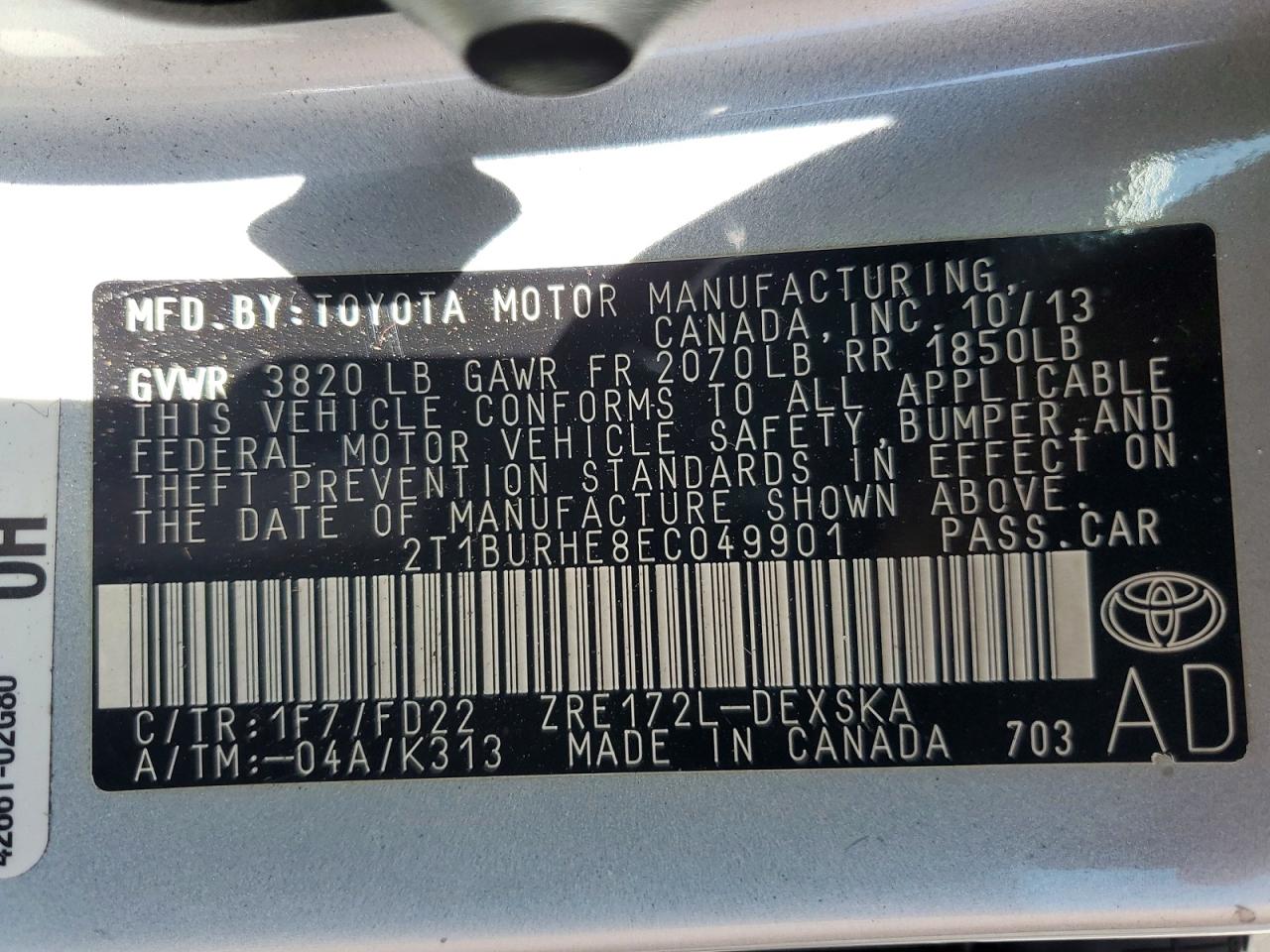 2014 Toyota Corolla S Plus Silver vin: 2T1BURHE8EC049901