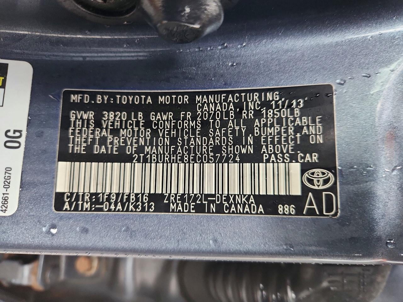 2014 Toyota Corolla Le Plus Blue vin: 2T1BURHE8EC057724