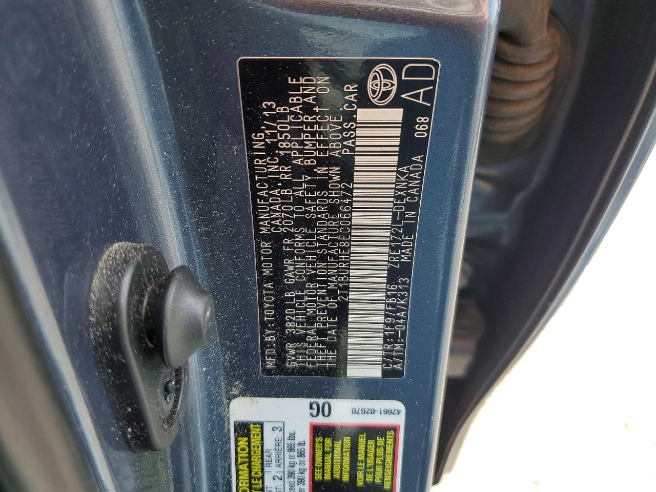 2014 Toyota Corolla Le Blue vin: 2T1BURHE8EC066472