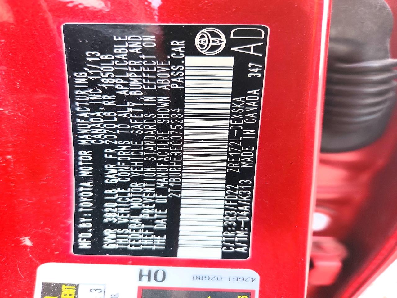 2014 Toyota Corolla S Plus Red vin: 2T1BURHE8EC075284