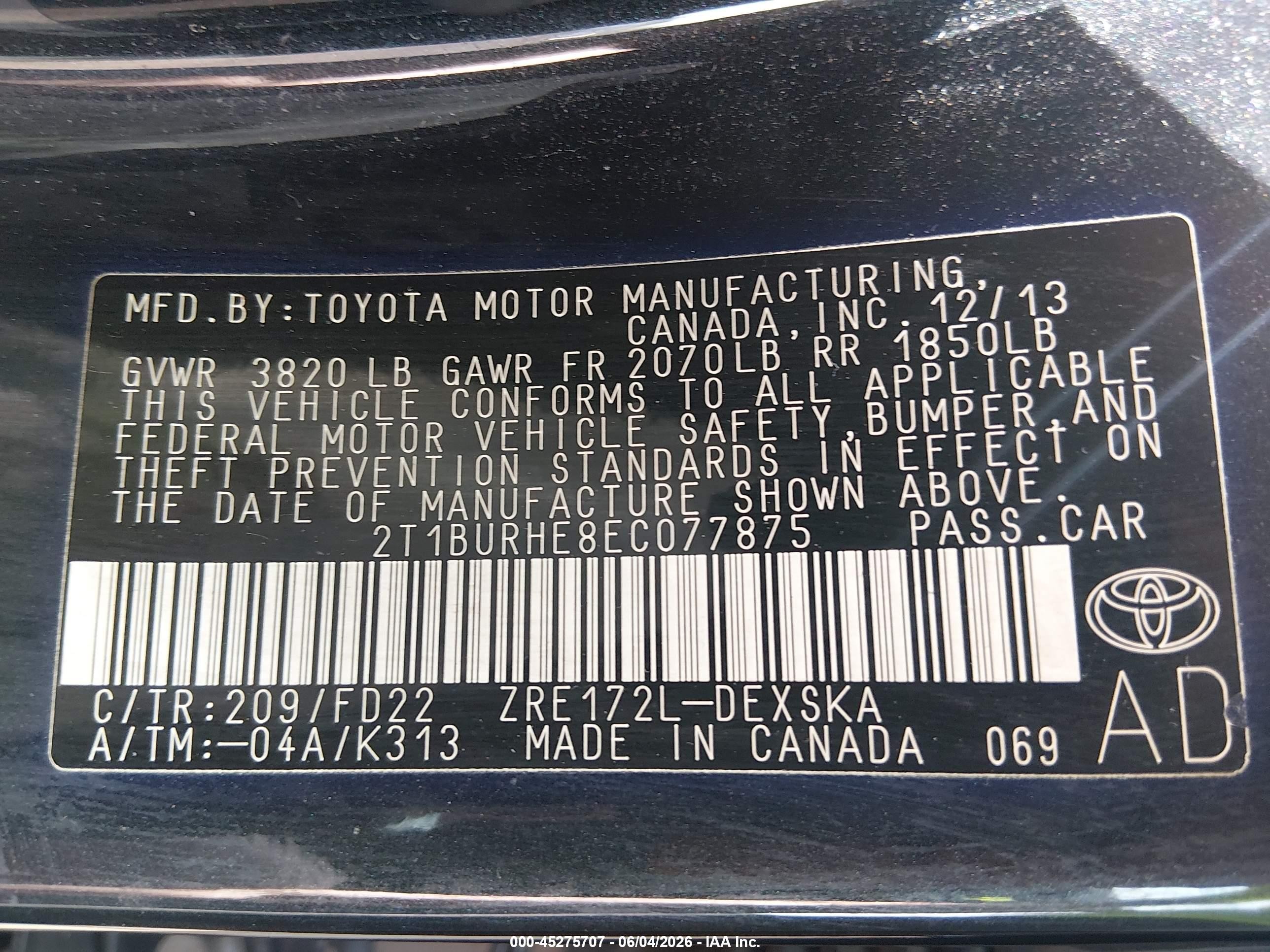 2014 Toyota Corolla S Plus Black vin: 2T1BURHE8EC077875
