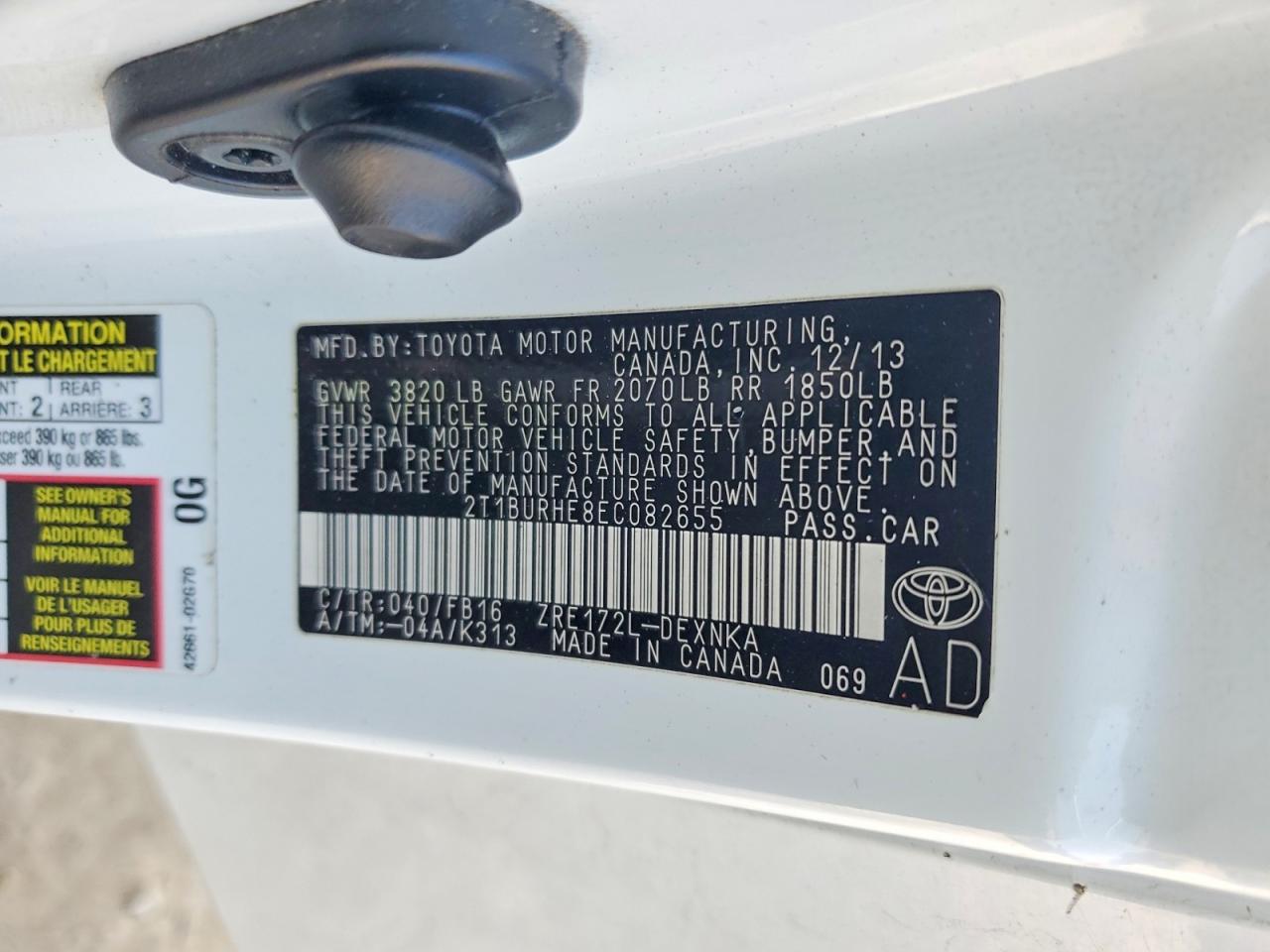 2014 Toyota Corolla L White vin: 2T1BURHE8EC082655