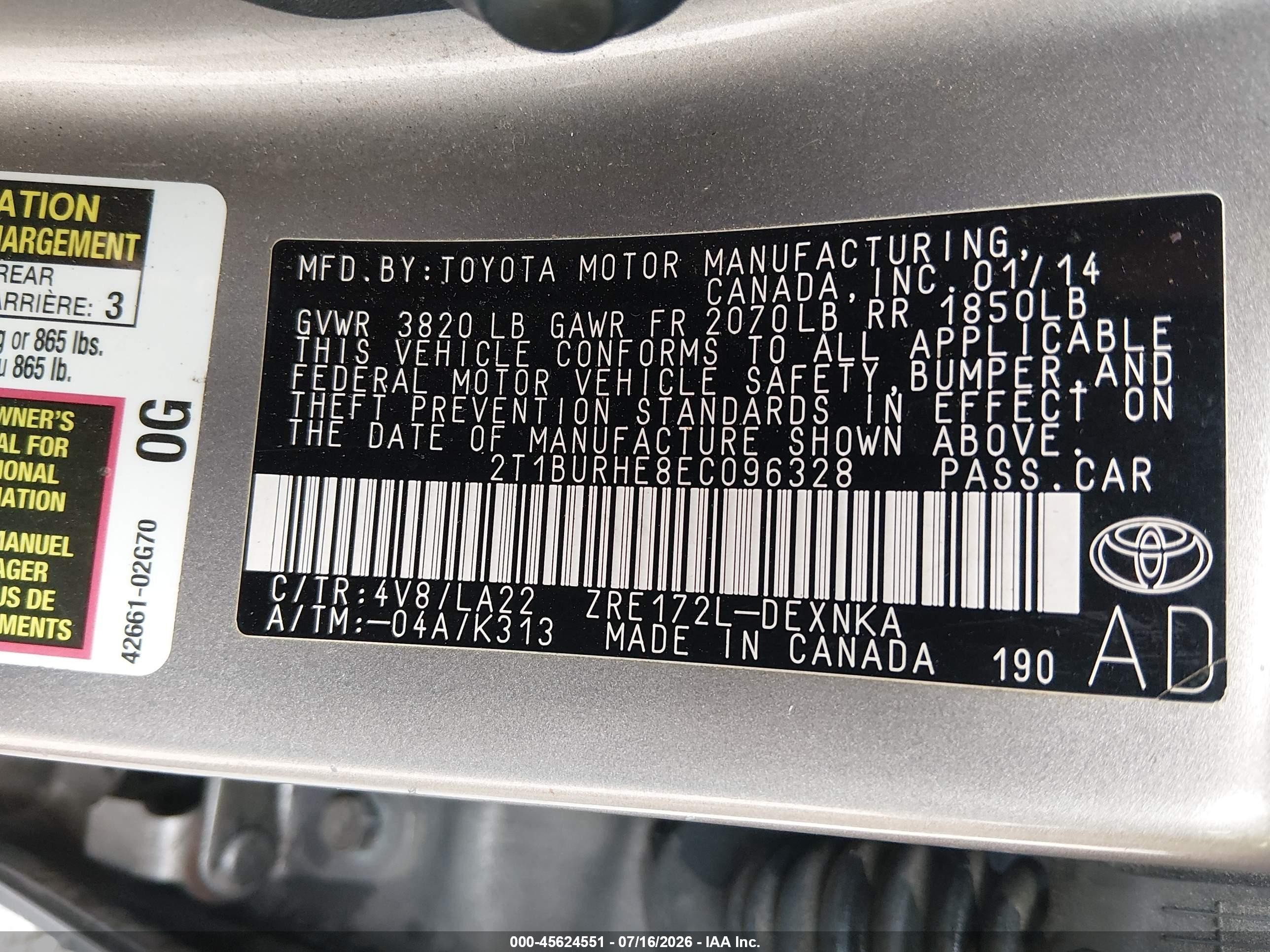 2014 Toyota Corolla Le Premium Gray vin: 2T1BURHE8EC096328