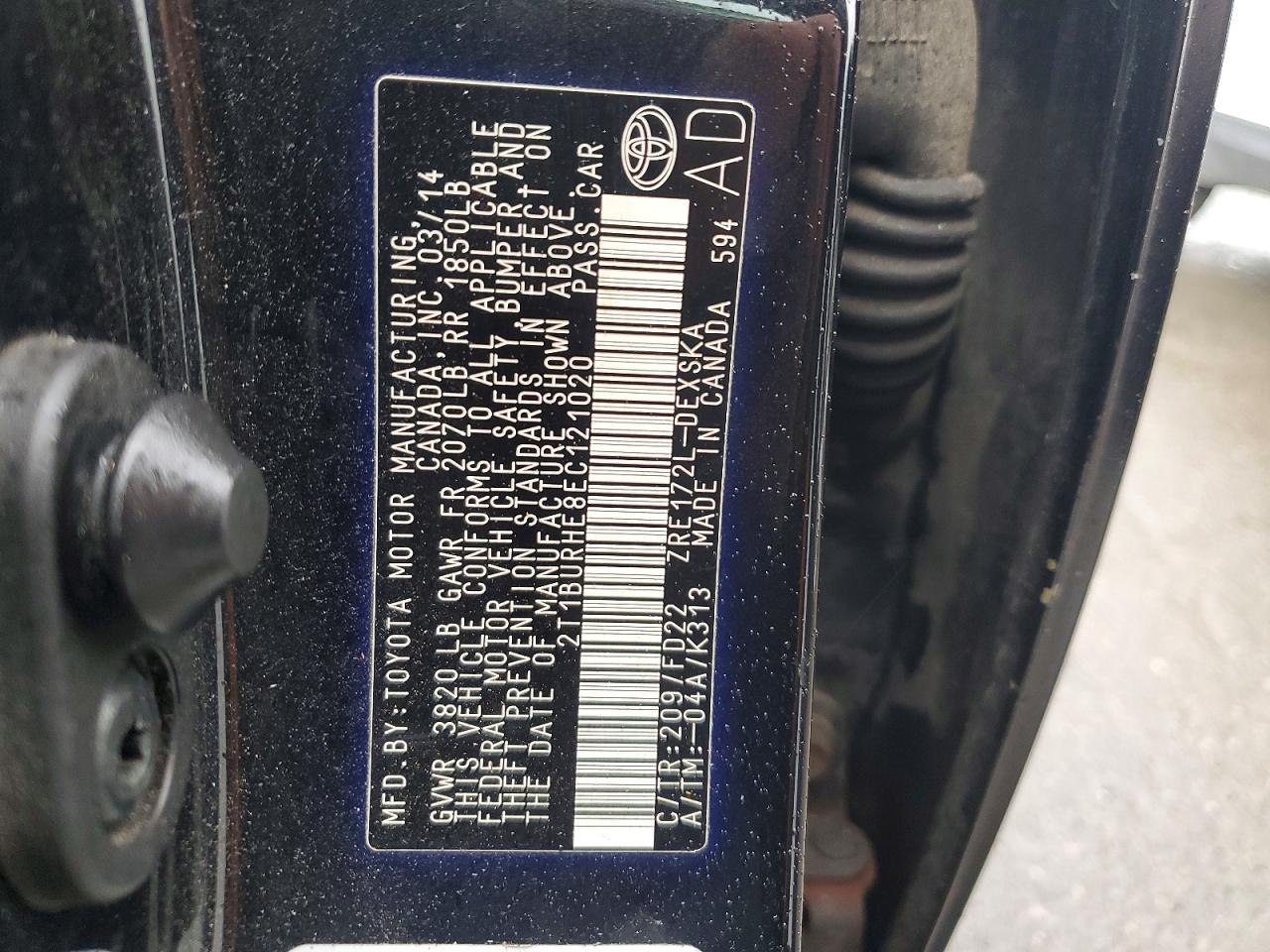 2014 Toyota Corolla S Plus Black vin: 2T1BURHE8EC121020