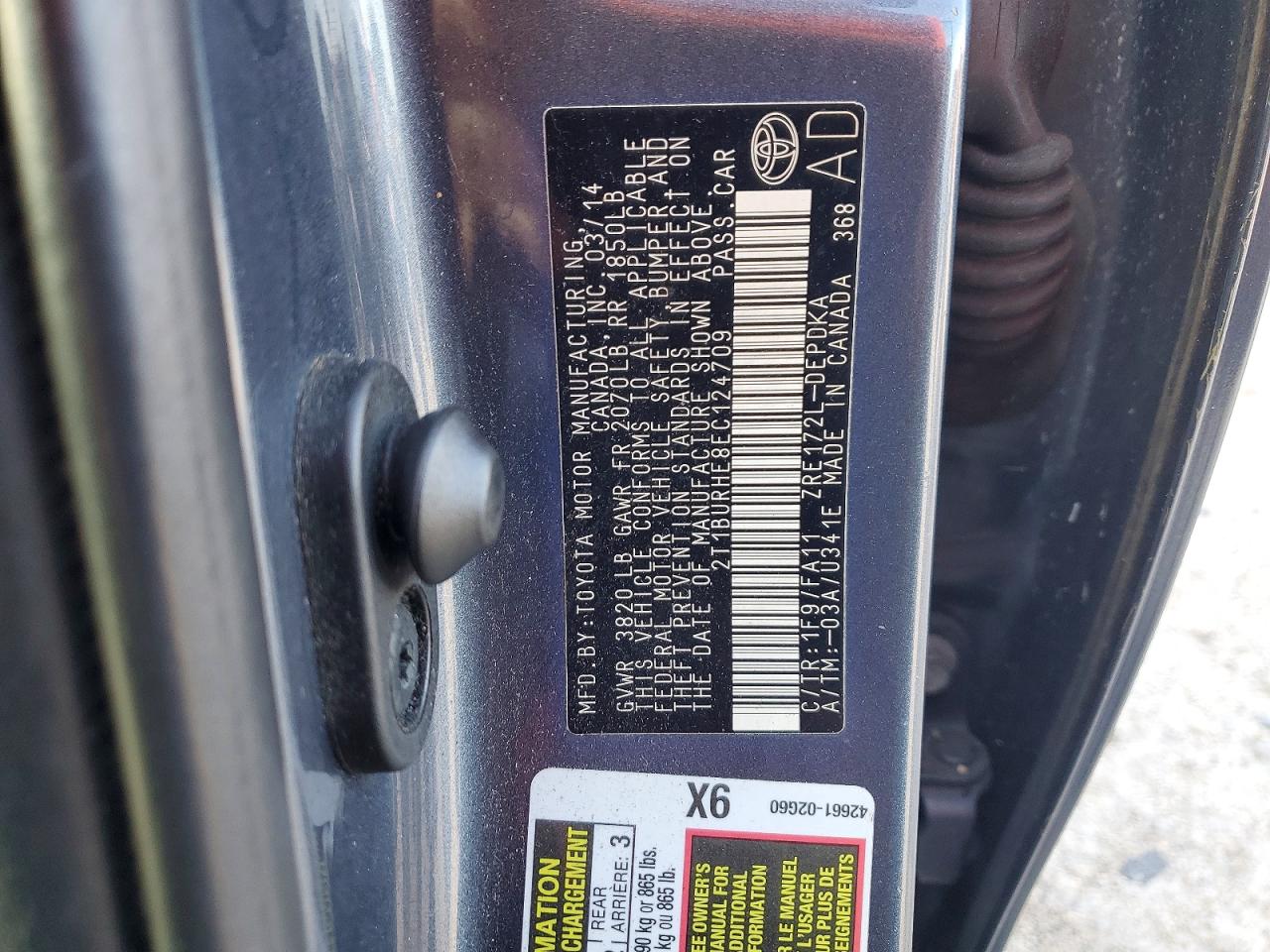 2014 Toyota Corolla L Charcoal vin: 2T1BURHE8EC124709