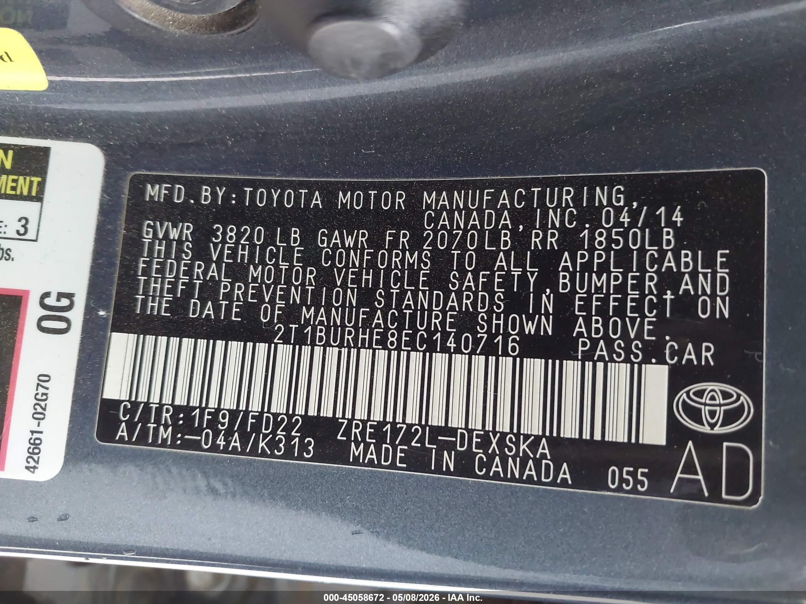 2014 Toyota Corolla S Серый vin: 2T1BURHE8EC140716