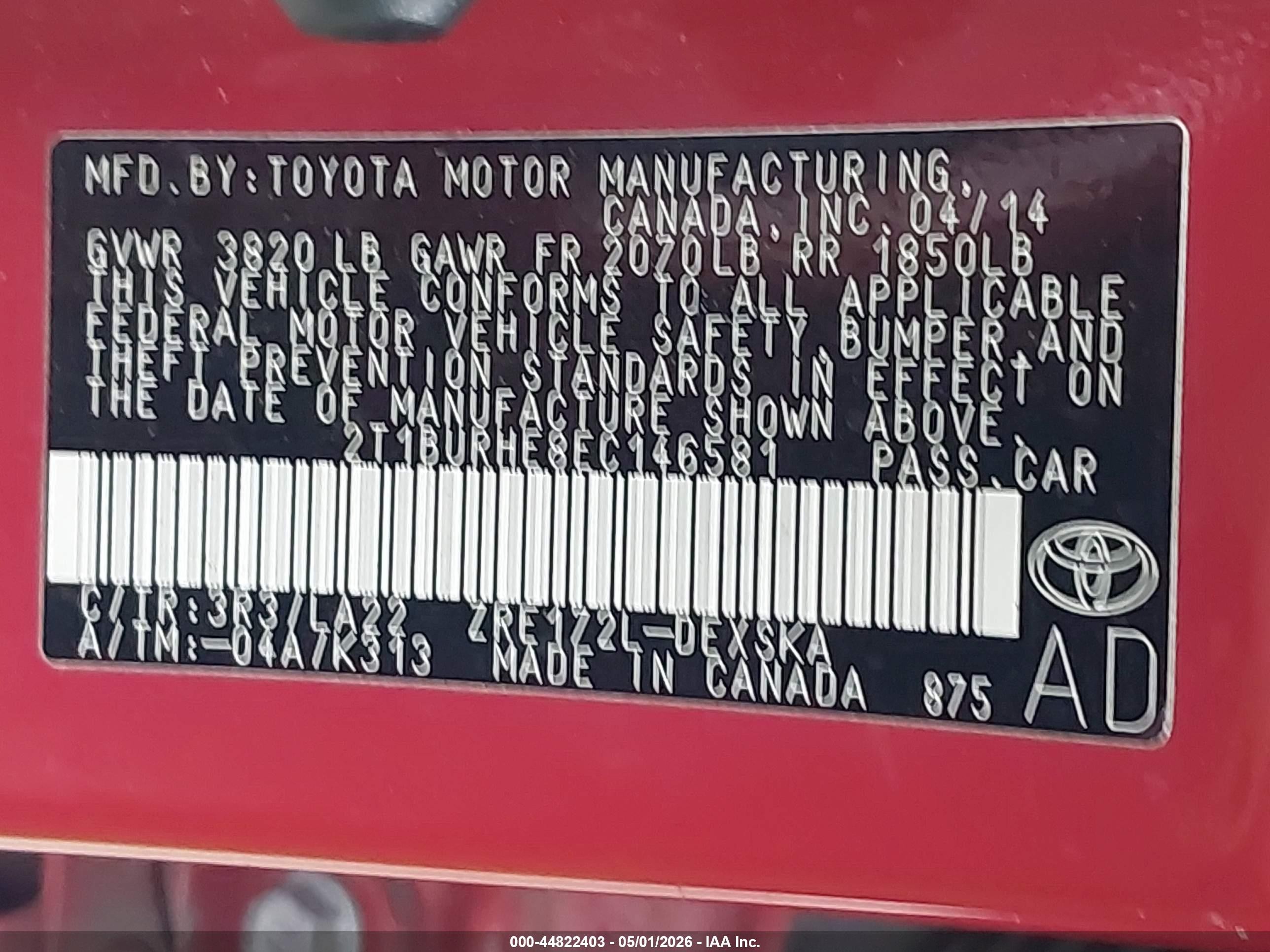 2014 Toyota Corolla S Premium Burgundy vin: 2T1BURHE8EC146581