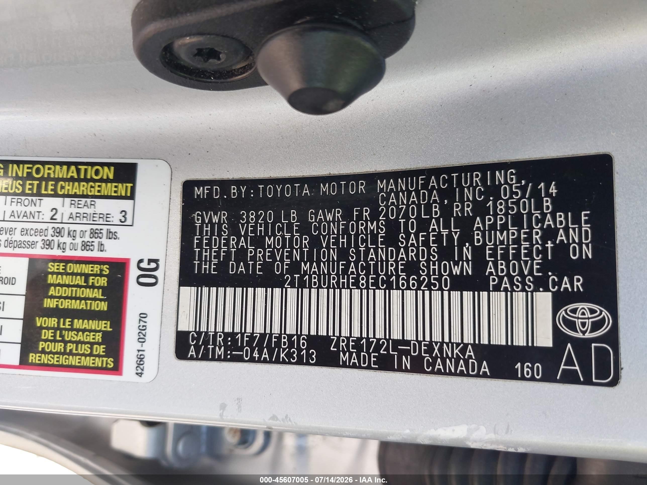 2014 Toyota Corolla Le Gray vin: 2T1BURHE8EC166250